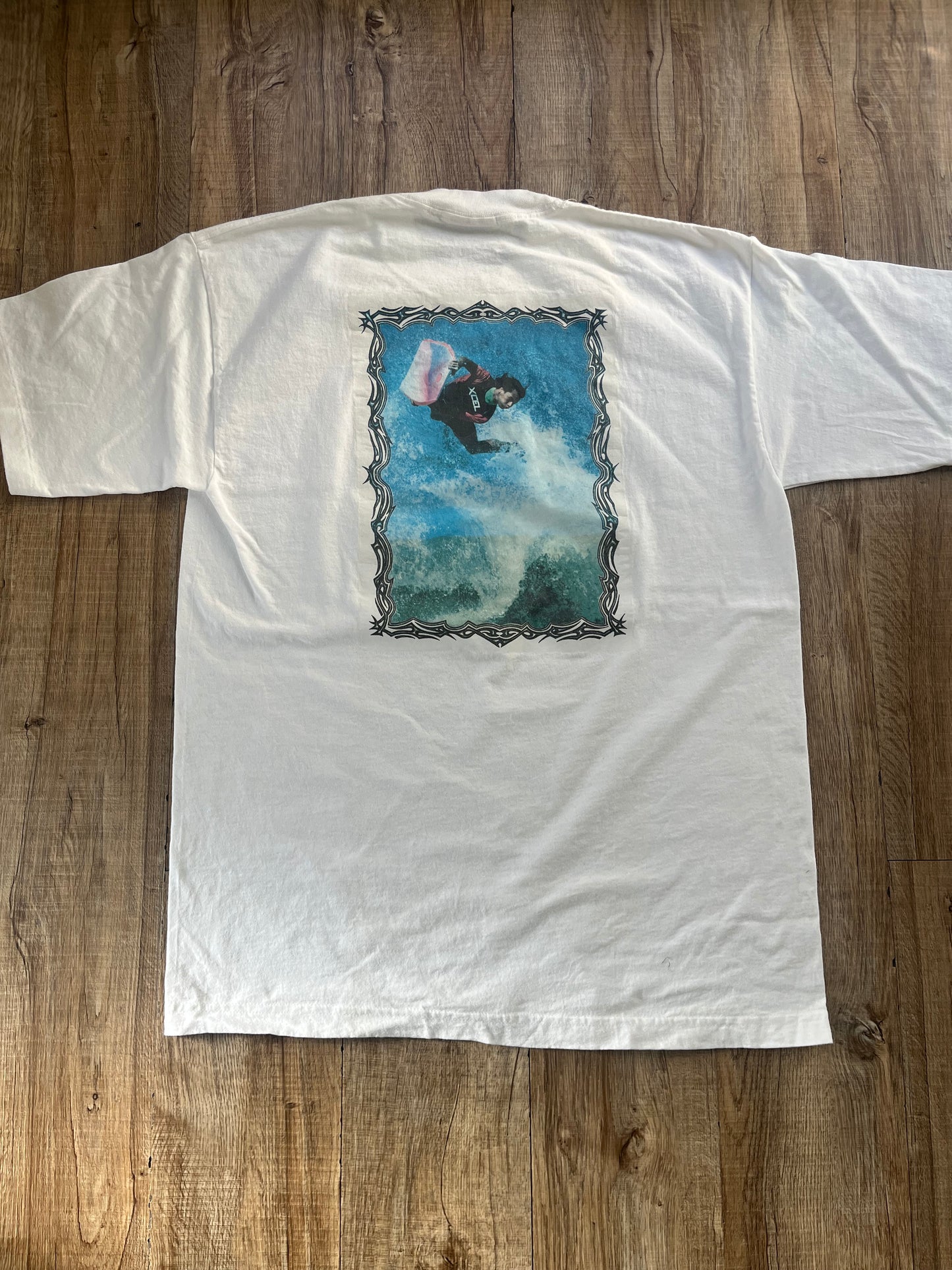 【vintage】90's Aaron Chang Body Board Photo Graphic T-shirt Made in USA(men's L)
