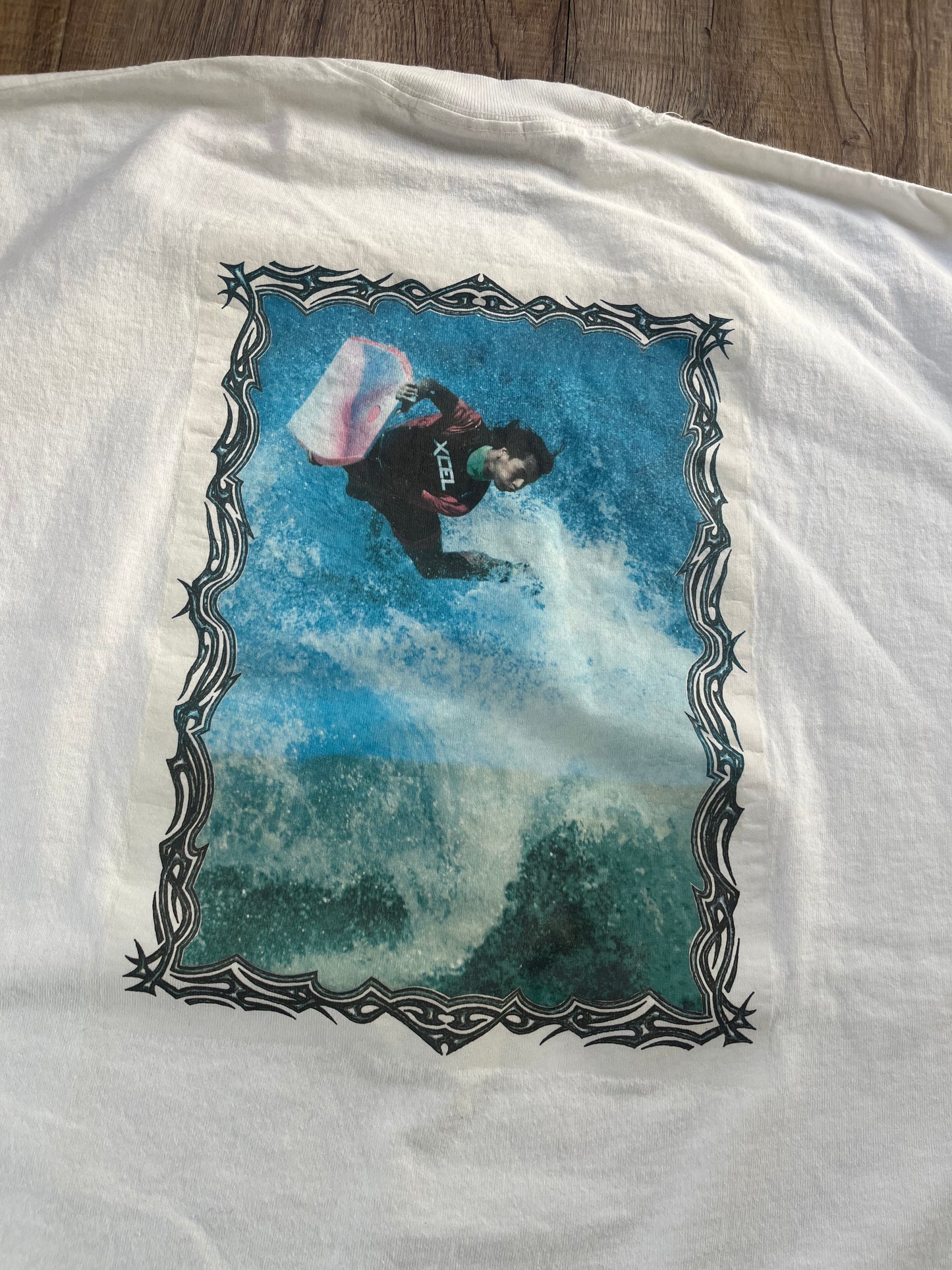 【vintage】90's Aaron Chang Body Board Photo Graphic T-shirt Made in USA(men's L)