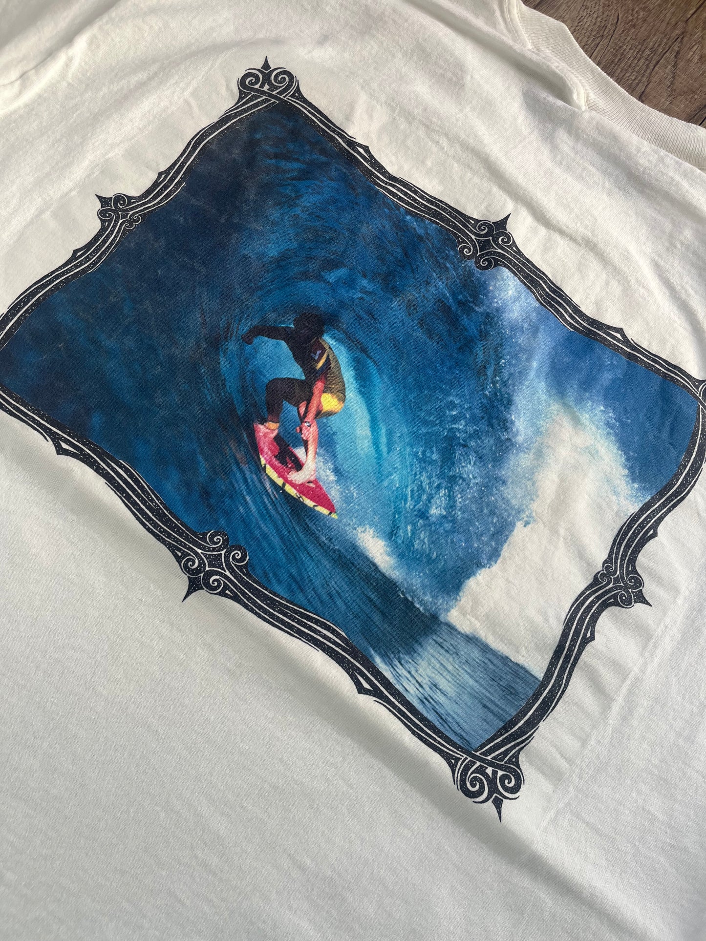 【vintage】90's Aaron Chang Surfing Photo Graphic T-shirt Made in USA(men's L)