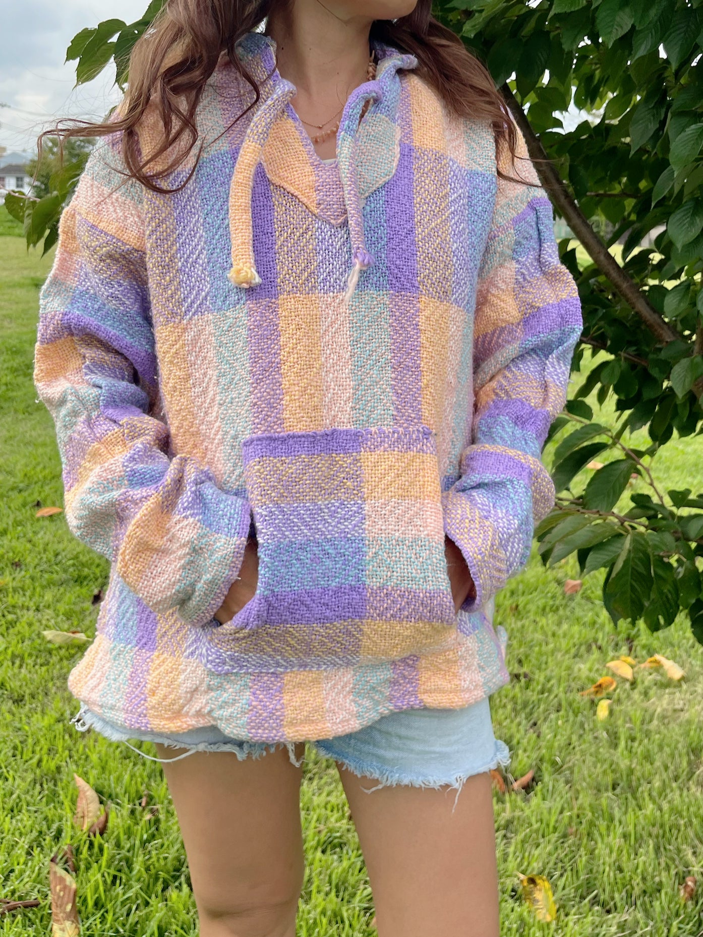 Pastel check pattan Baja Hoodie Mexican parka (women's XL)