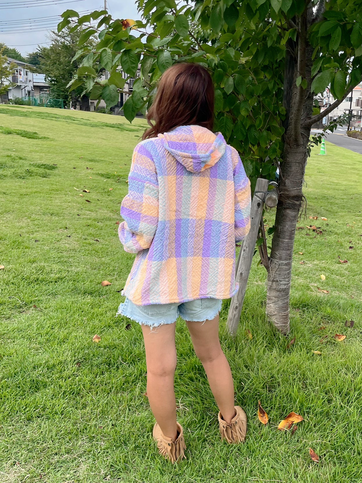 Pastel check pattan Baja Hoodie Mexican parka (women's XL)