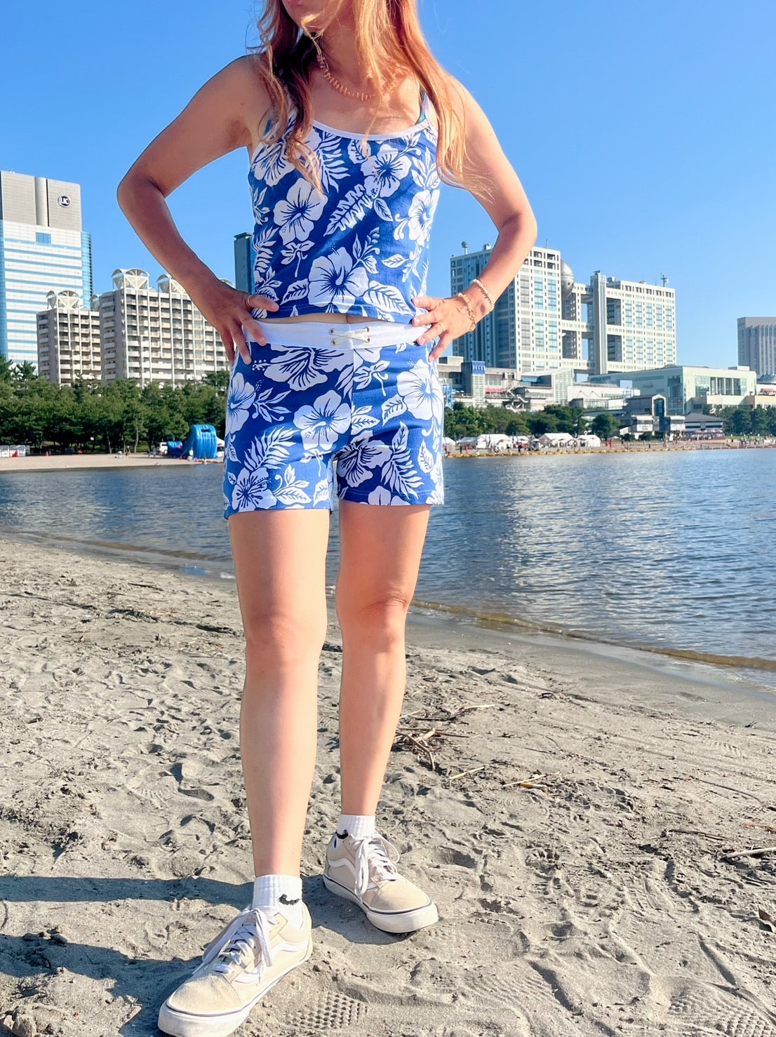 【Dead stock one wash】AGGRO PACIFIC HAWAII camisole and pants Blue