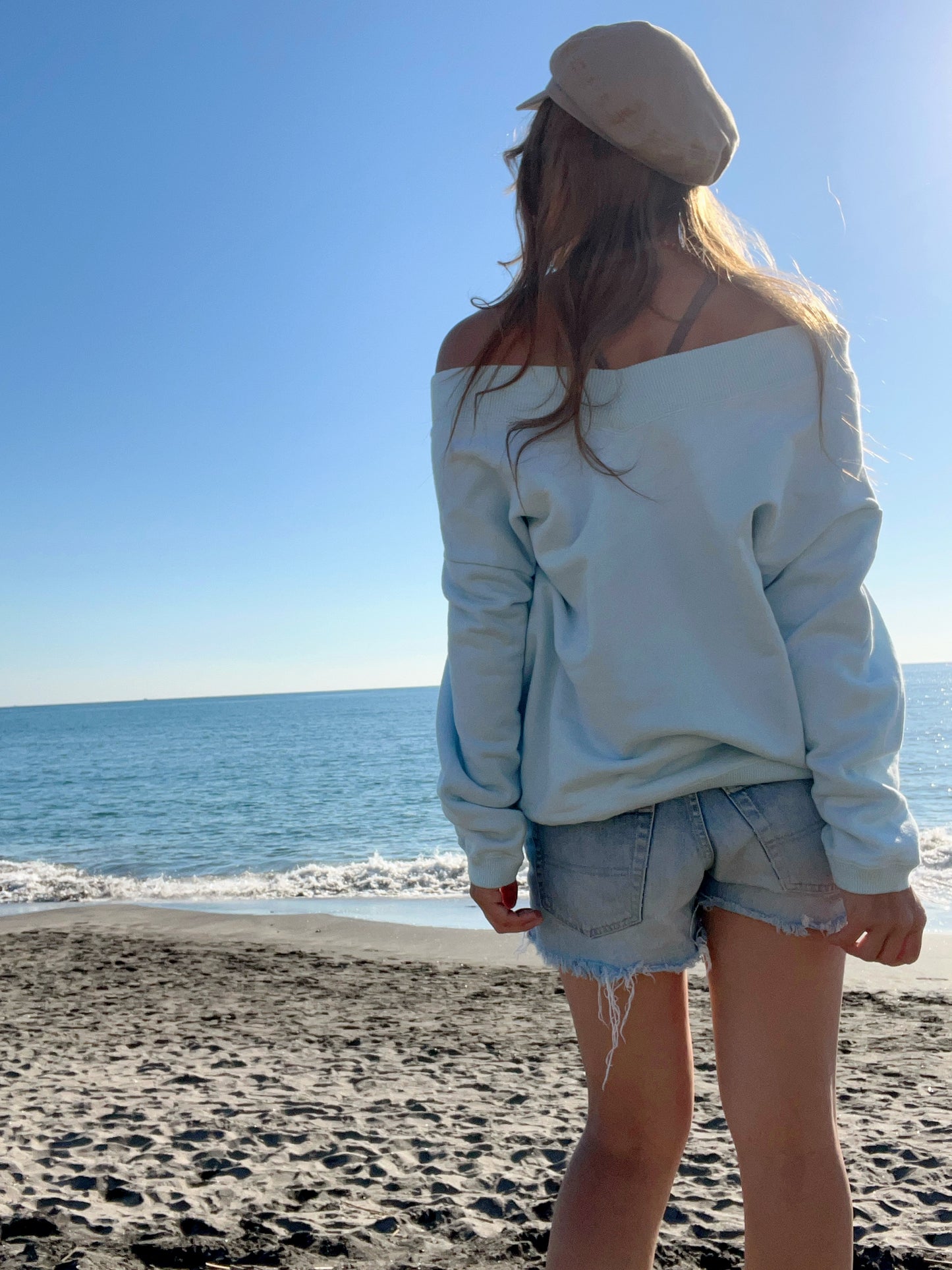【Girls Surf Collection】90's HOT STAGE Hibiscus Sweat shirt Blue(Free size)