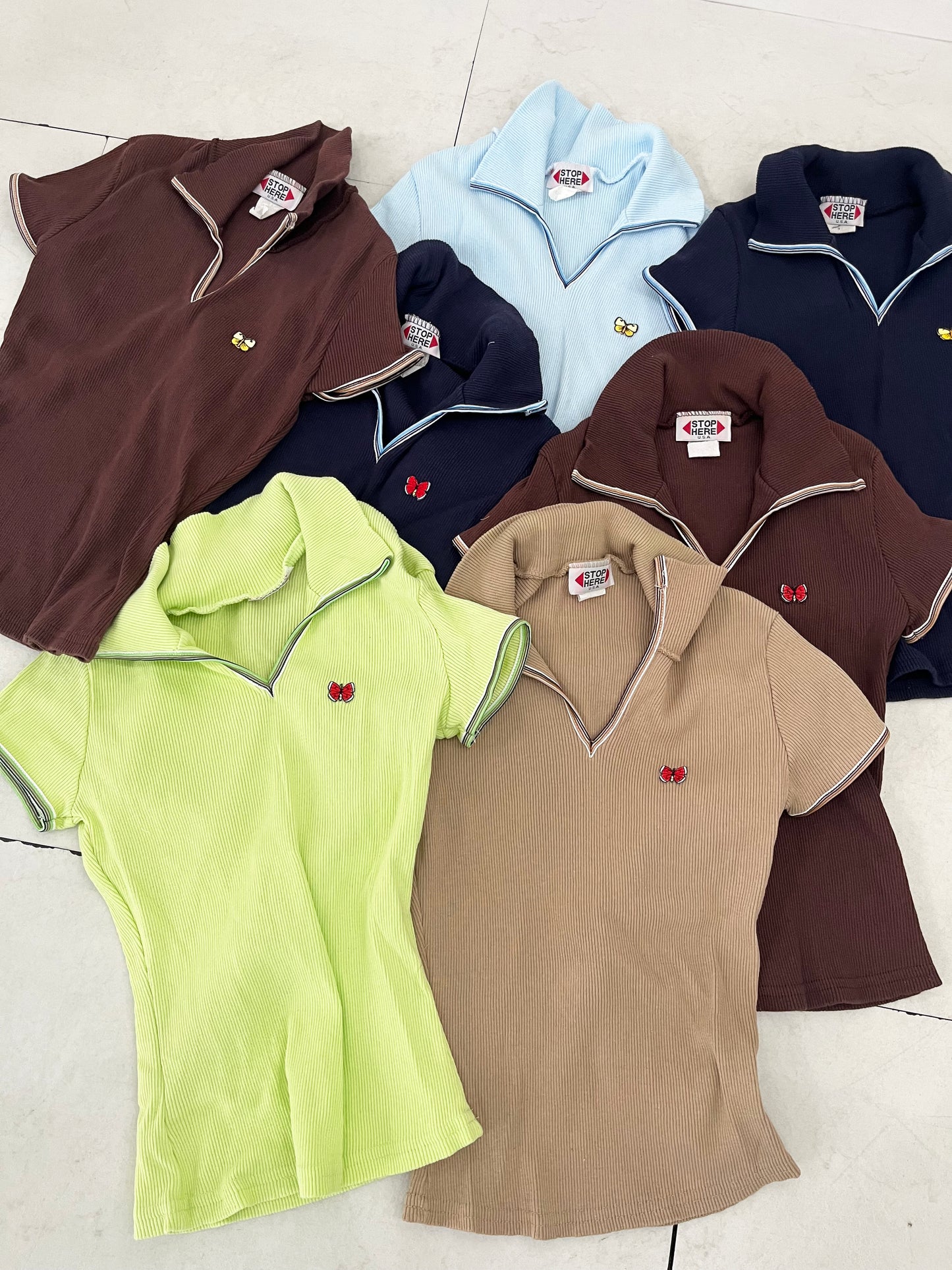 90's STOP HERE USA V-neck shirt Beige (SMALL)