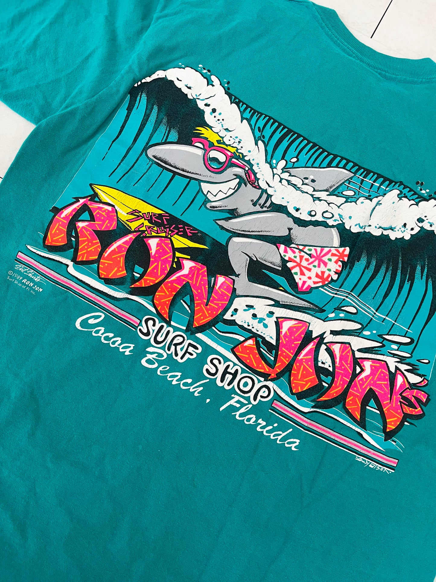 80's RONJON SURF SHOP Surf Cruiser Pocket T-shirt (Size:SMALL)