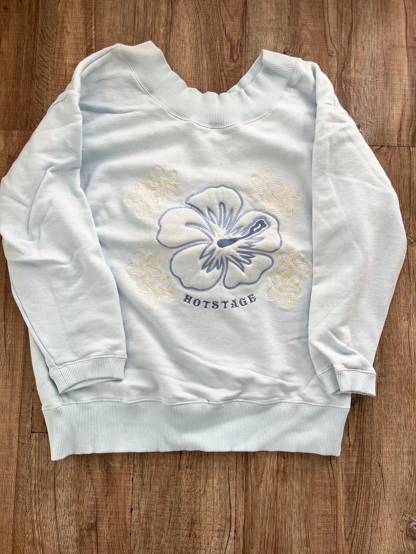 【Girls Surf Collection】90's HOT STAGE Hibiscus Sweat shirt Blue(Free size)