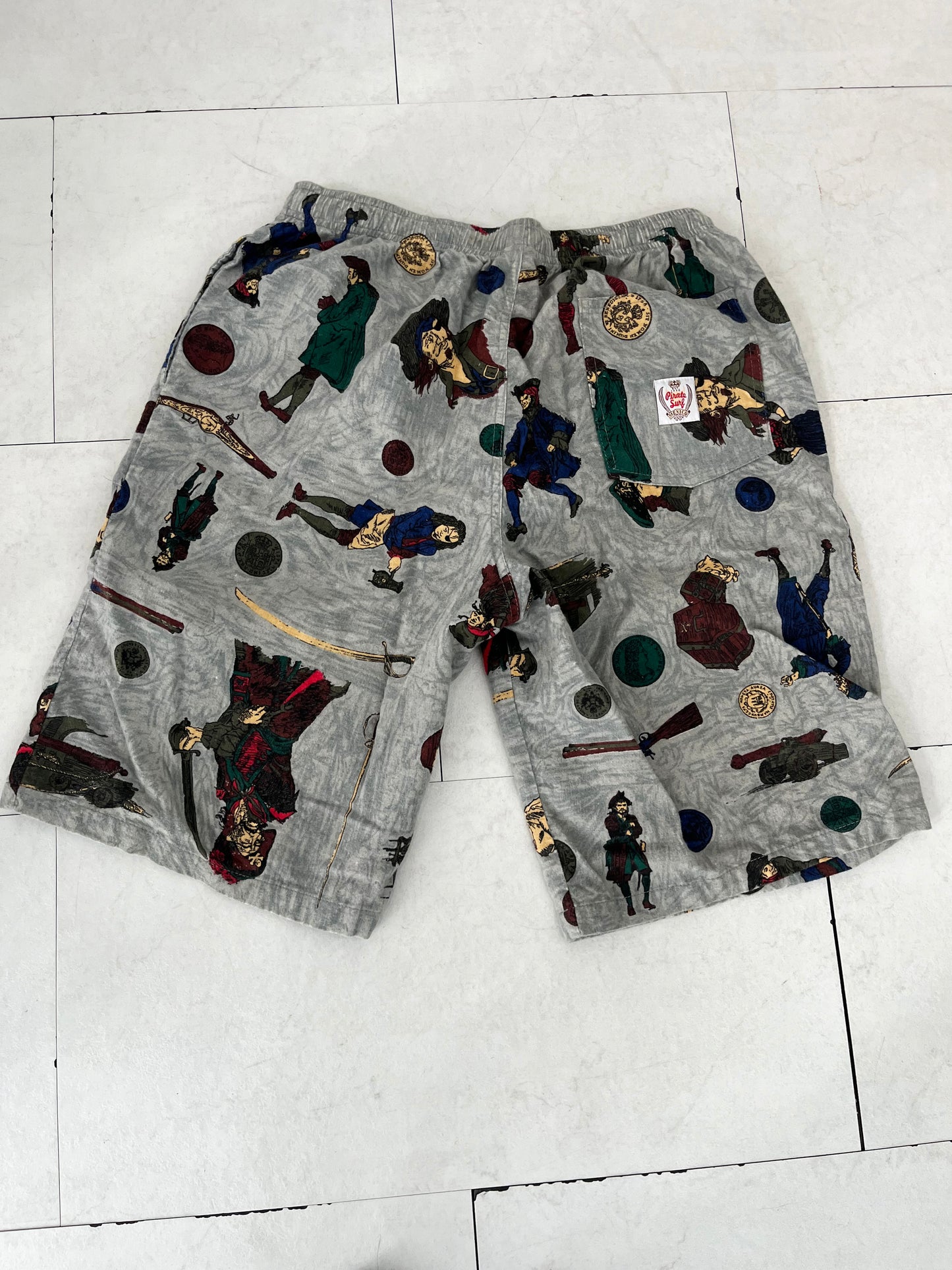 【Legend surf collection】90's Pirate Surf Mexico Cotton short pants Made in USA Dead stock one wash (size L)
