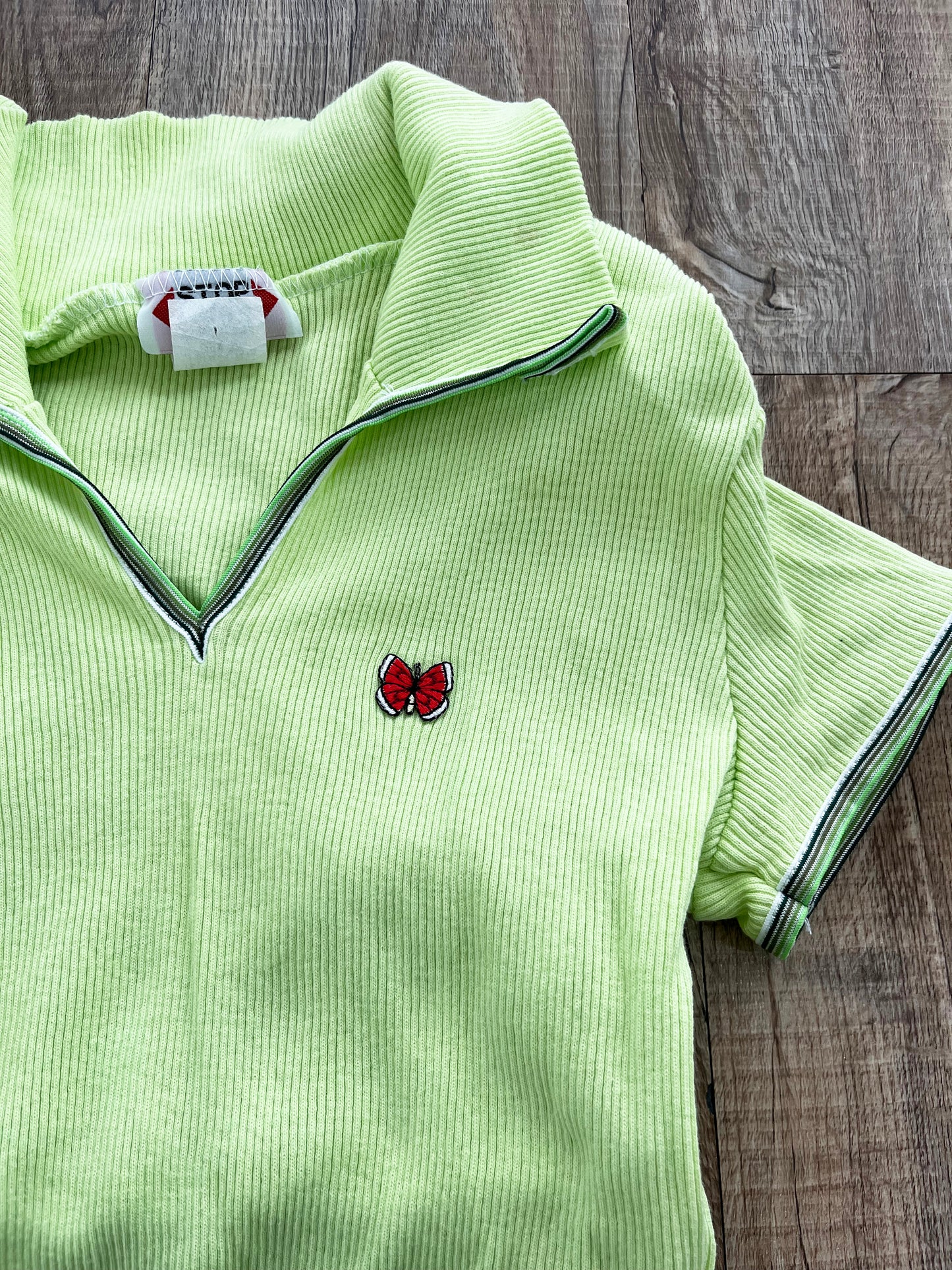 90's STOP HERE USA V-neck shirt Green (SMALL)