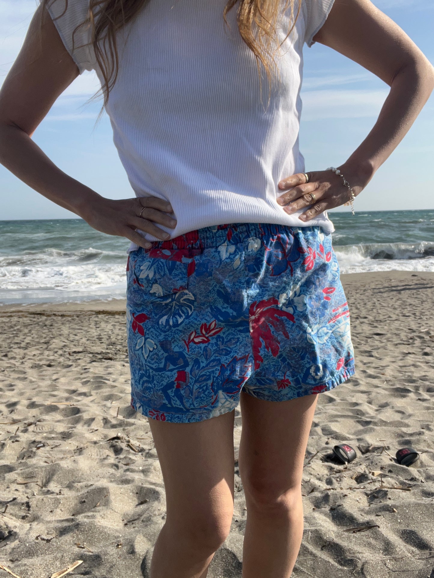 【EURO vintage】Laguna BLUE FLOWER beach shorts (size S)