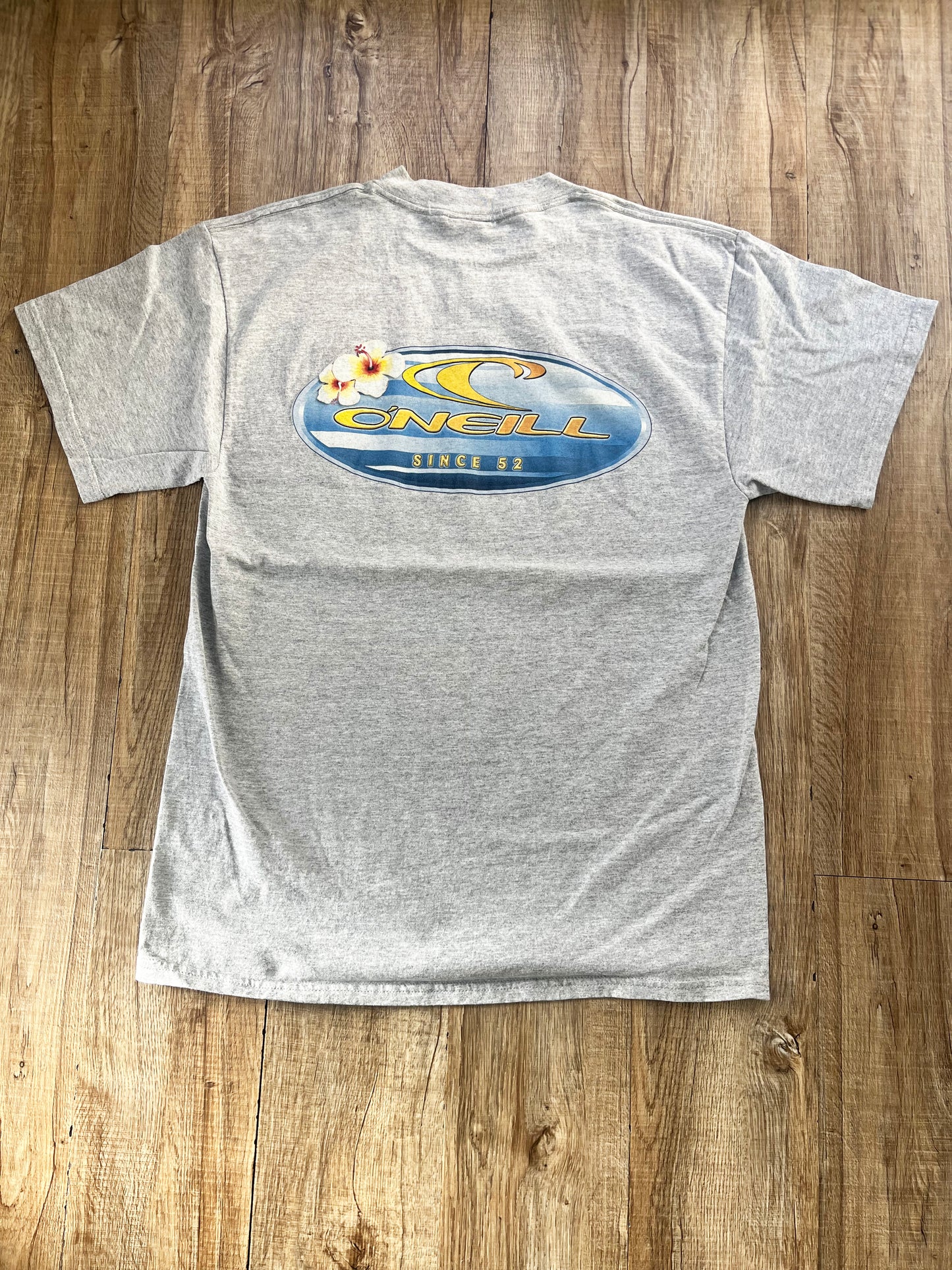 【DeadStock one wash】90's O'NEILL Hibiscus Big Logo T-shirt Grey (men's M)