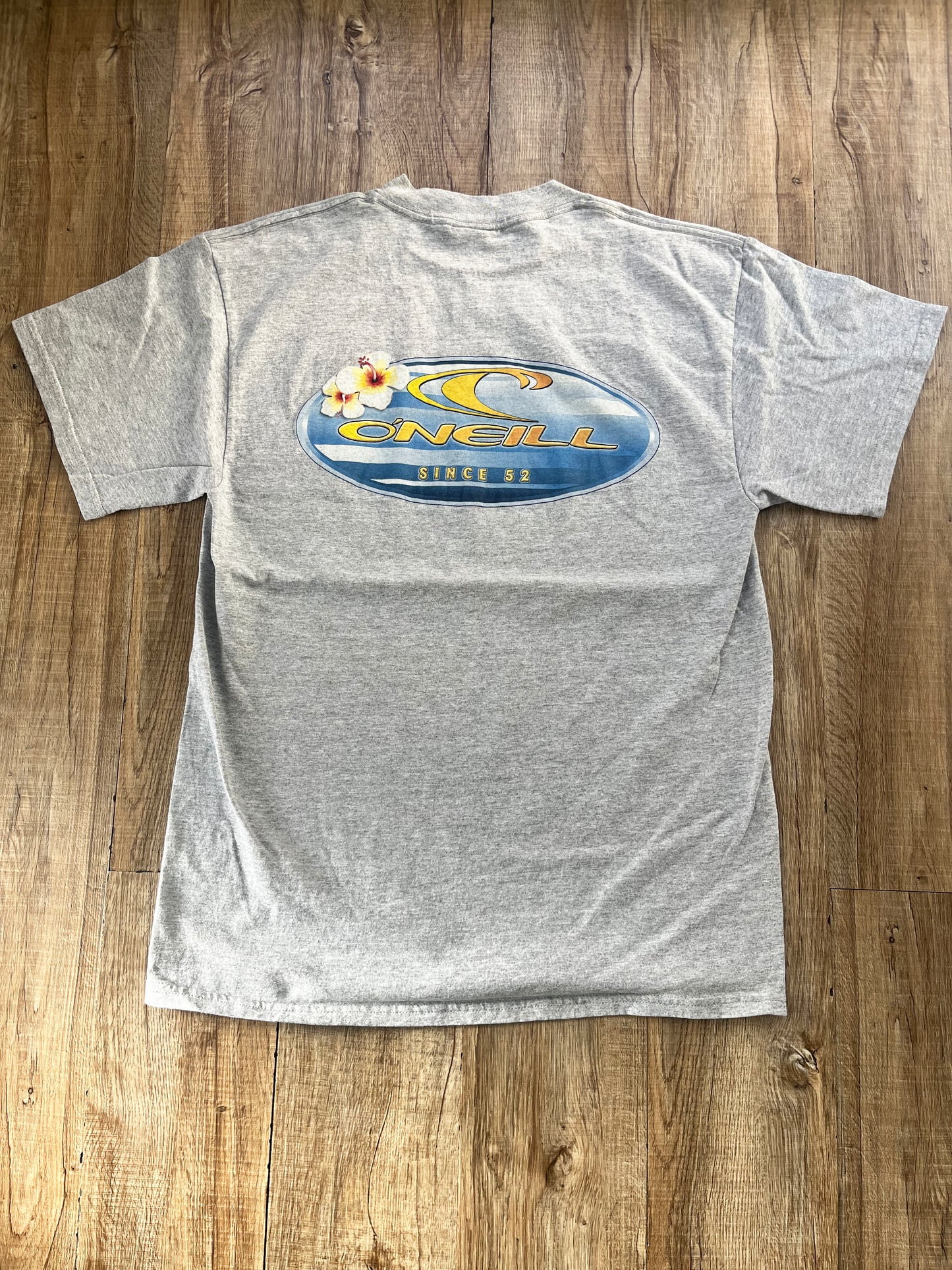【DeadStock one wash】90's O'NEILL Hibiscus Big Logo T-shirt Grey (men's M)