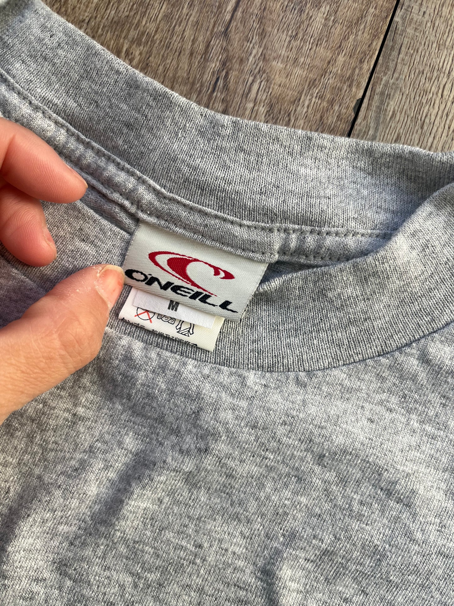 【DeadStock one wash】90's O'NEILL Hibiscus Big Logo T-shirt Grey (men's M)