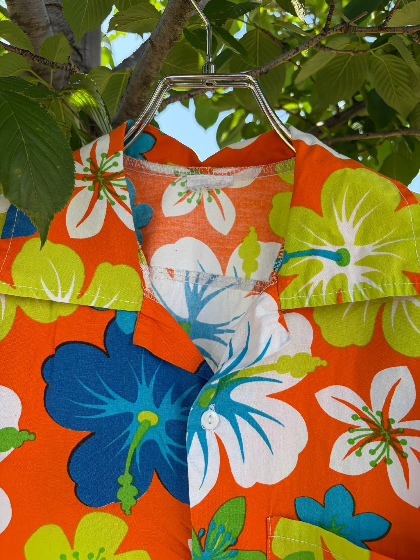 Hawaiian orange Aloha shirt (size L相当)