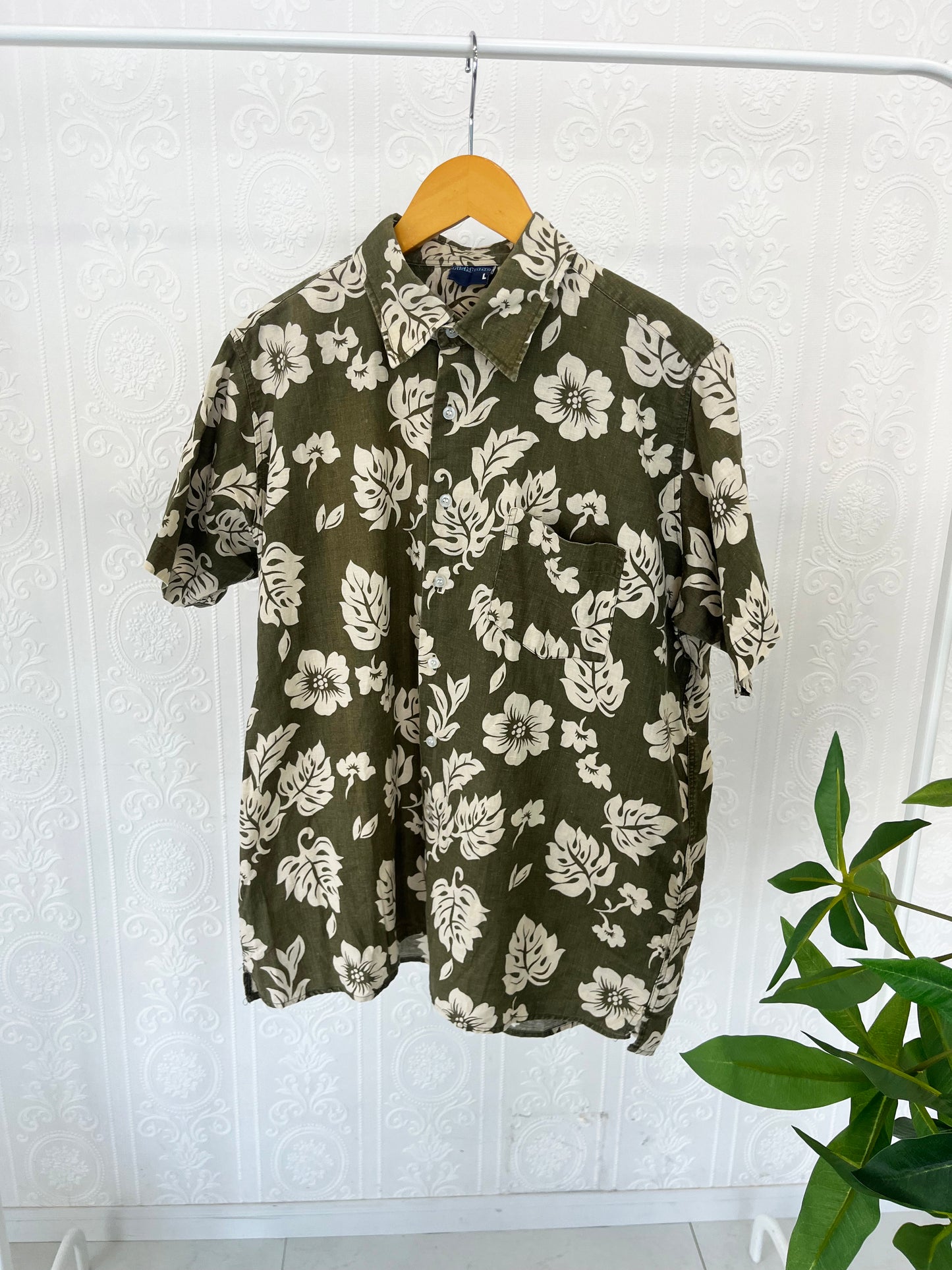 90's fishbone Cotton aloha shirt (men's L)