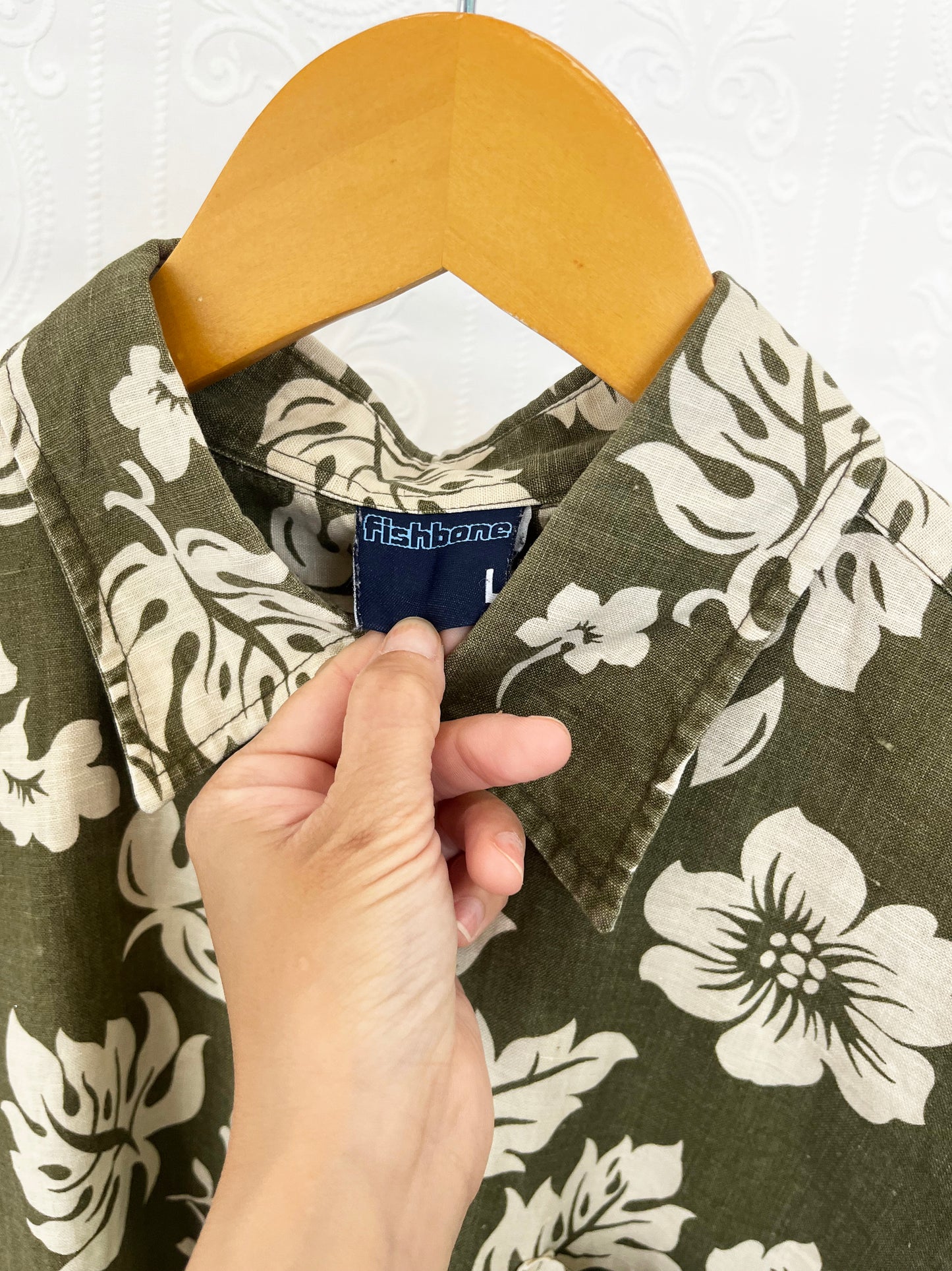 90's fishbone Cotton aloha shirt (men's L)