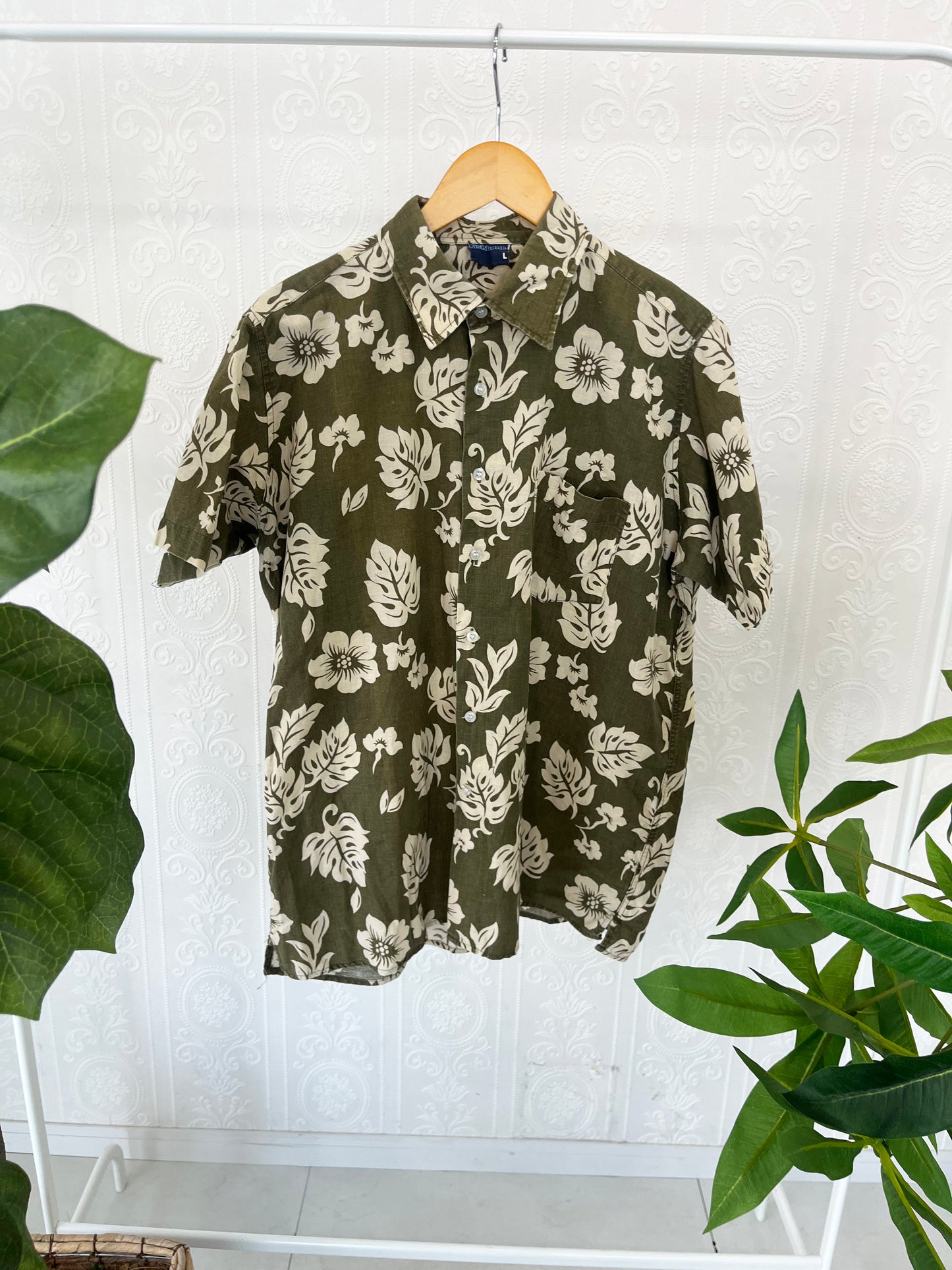 90's fishbone Cotton aloha shirt (men's L)