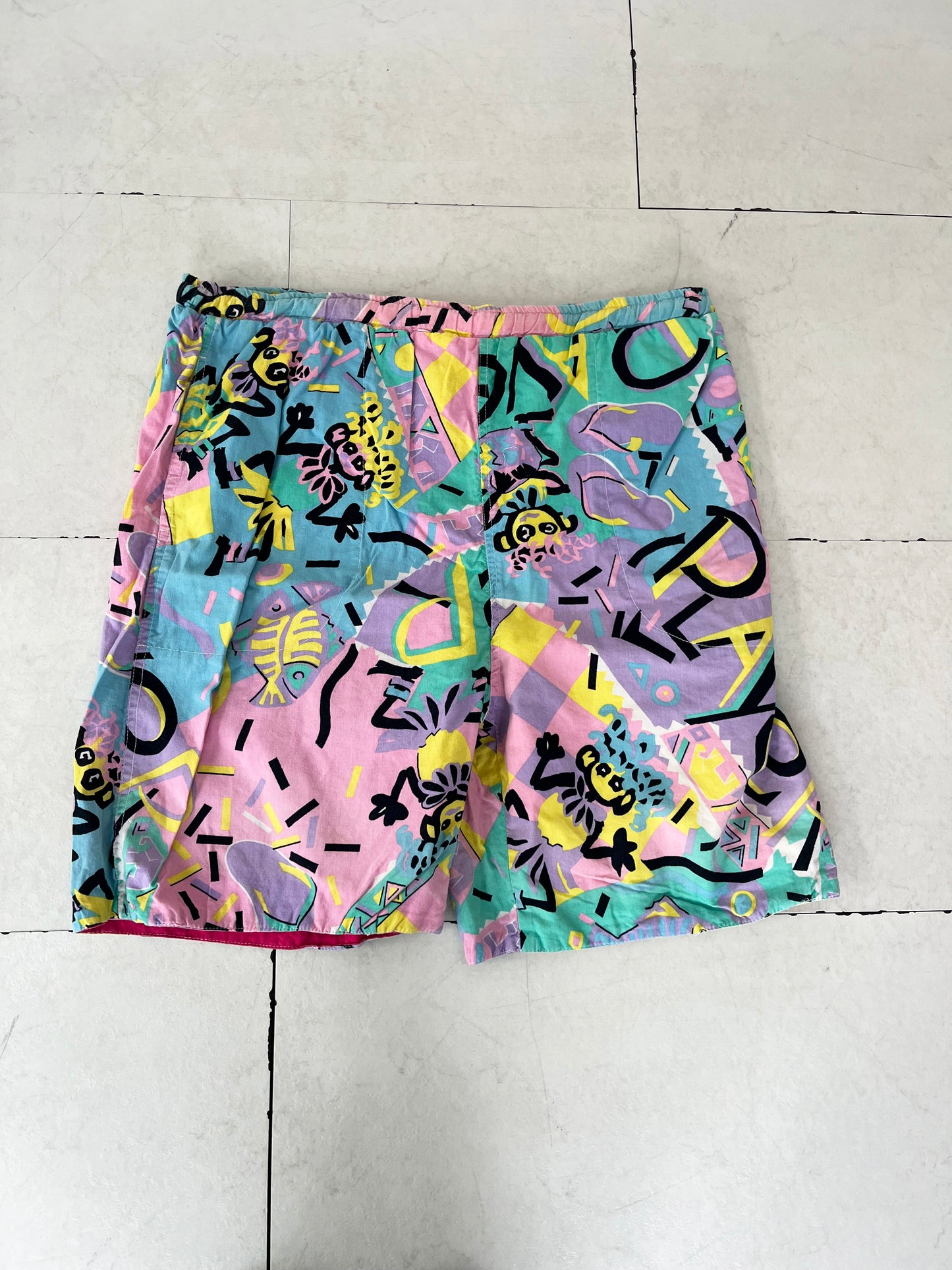 80's Wave Board Reversible Cotton Beach Shorts (men's XXL相当)