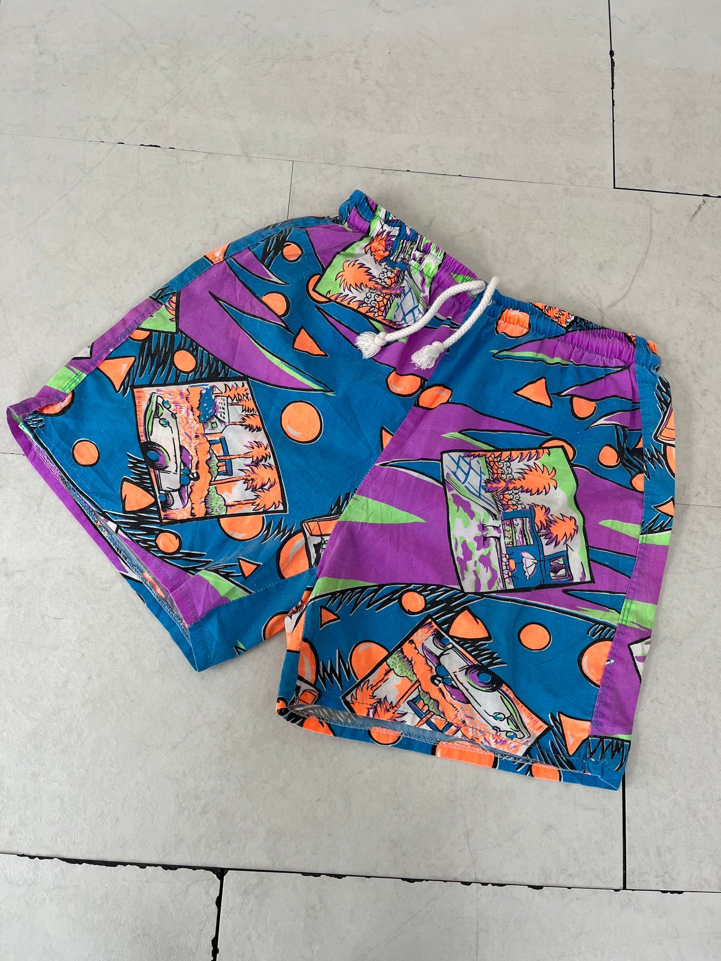 80's Euro vintage Neon surf Cotton Beach shorts (women's M /men's S相当)