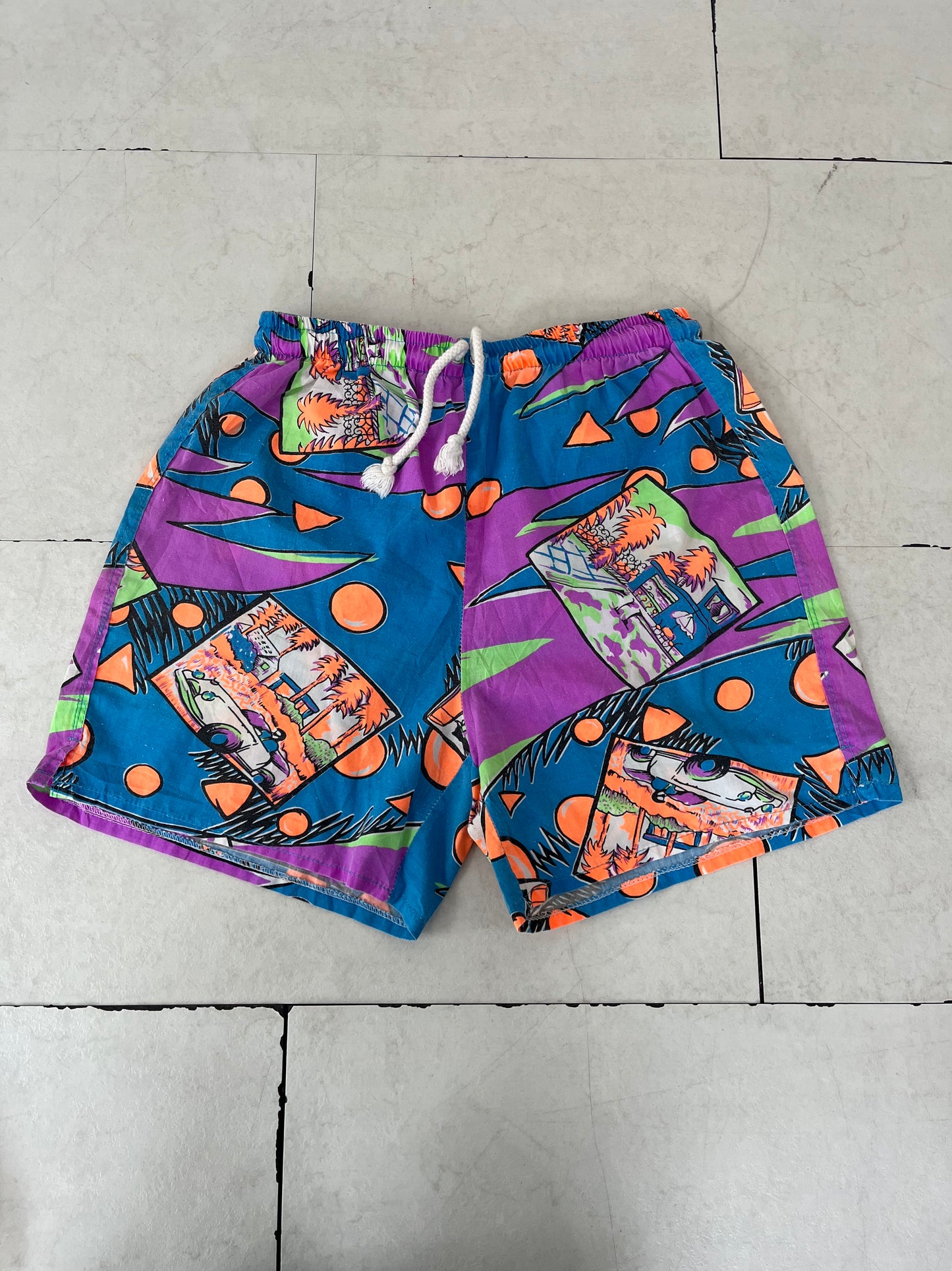 80's Euro vintage Neon surf Cotton Beach shorts (women's M /men's S相当)