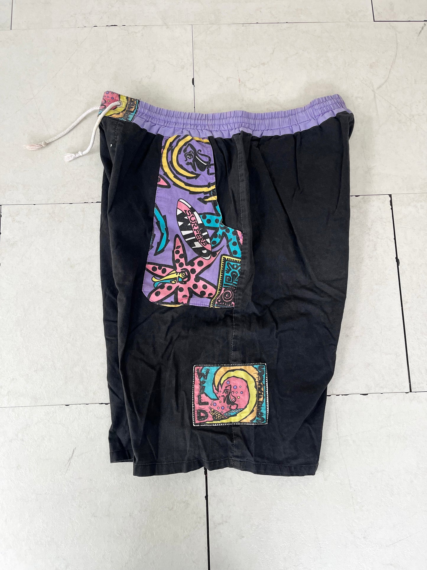 80's Black WILD Surfers Cotton Beach Shorts (men's XL)