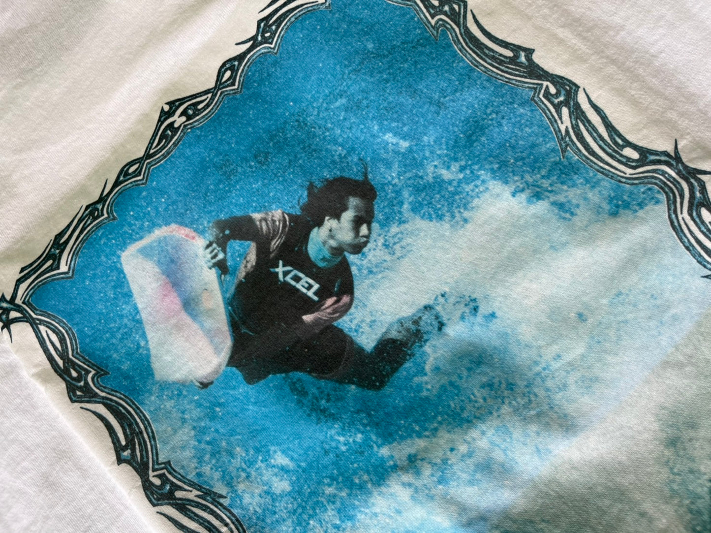 【vintage】90's Aaron Chang Body Board Photo Graphic T-shirt Made in USA(men's L)