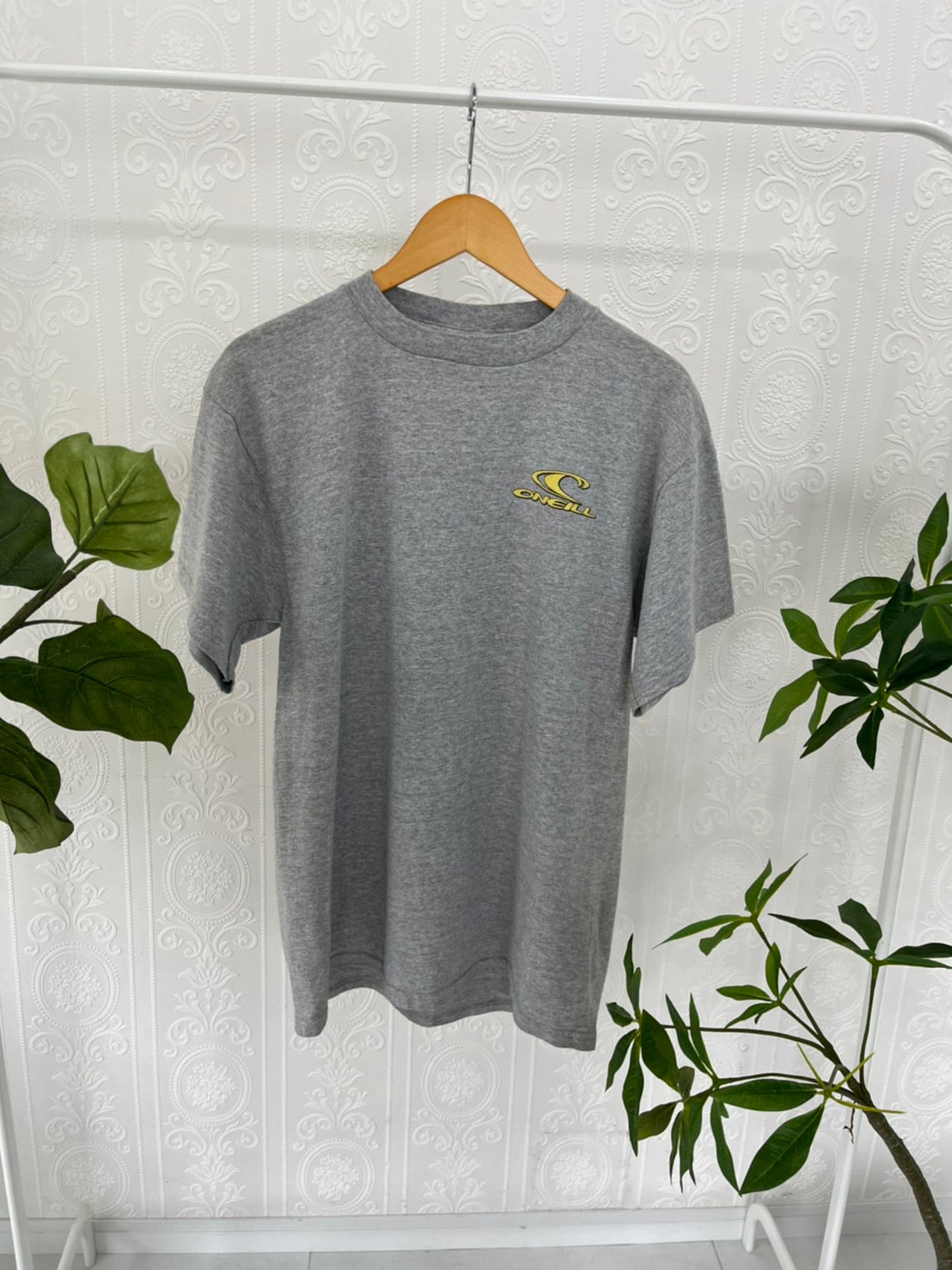 【DeadStock one wash】 90's O'NEILL Hibiscus Big Logo T-shirt Grey (men's S)