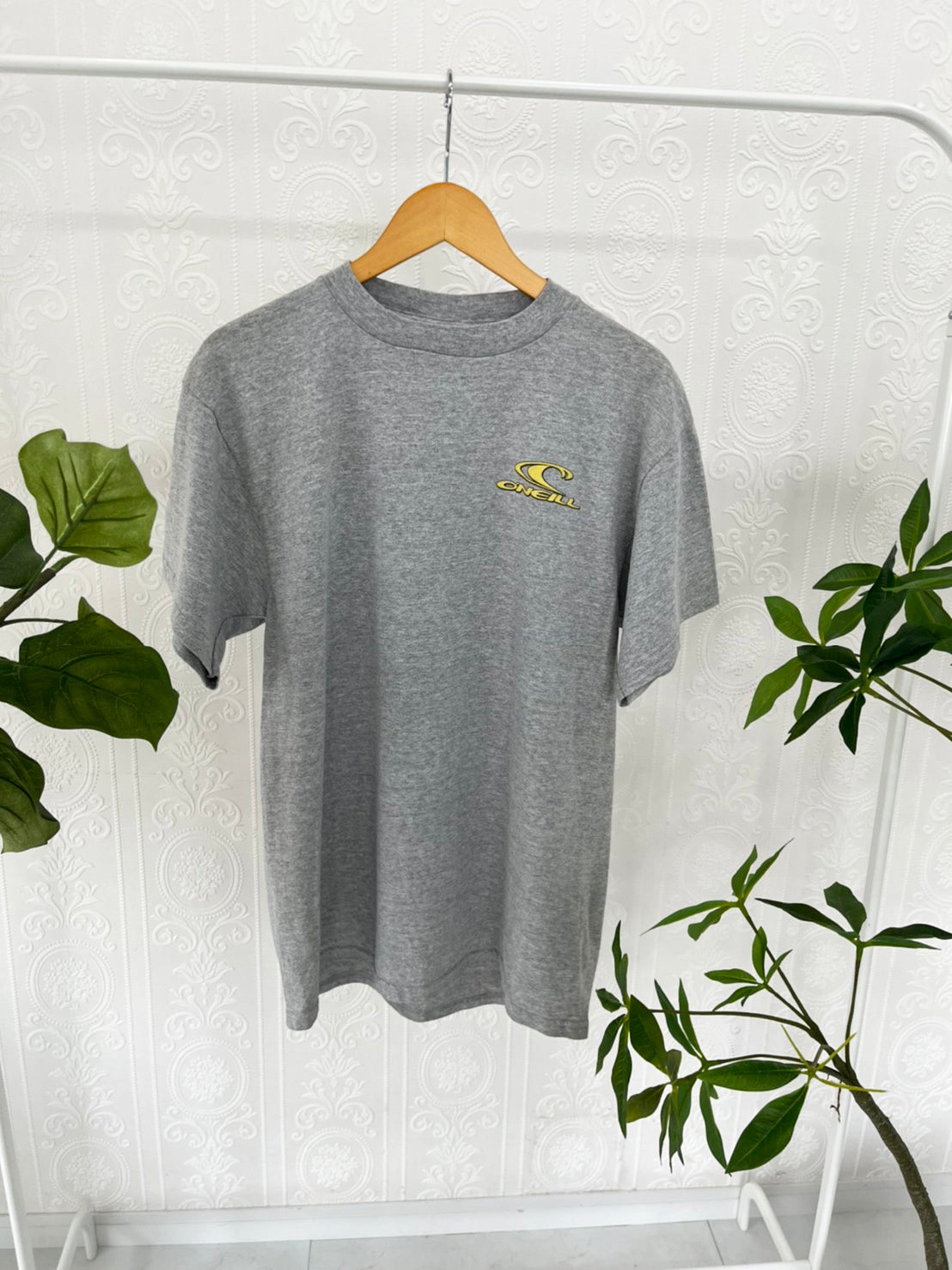 【DeadStock one wash】 90's O'NEILL Hibiscus Big Logo T-shirt Grey (men's S)