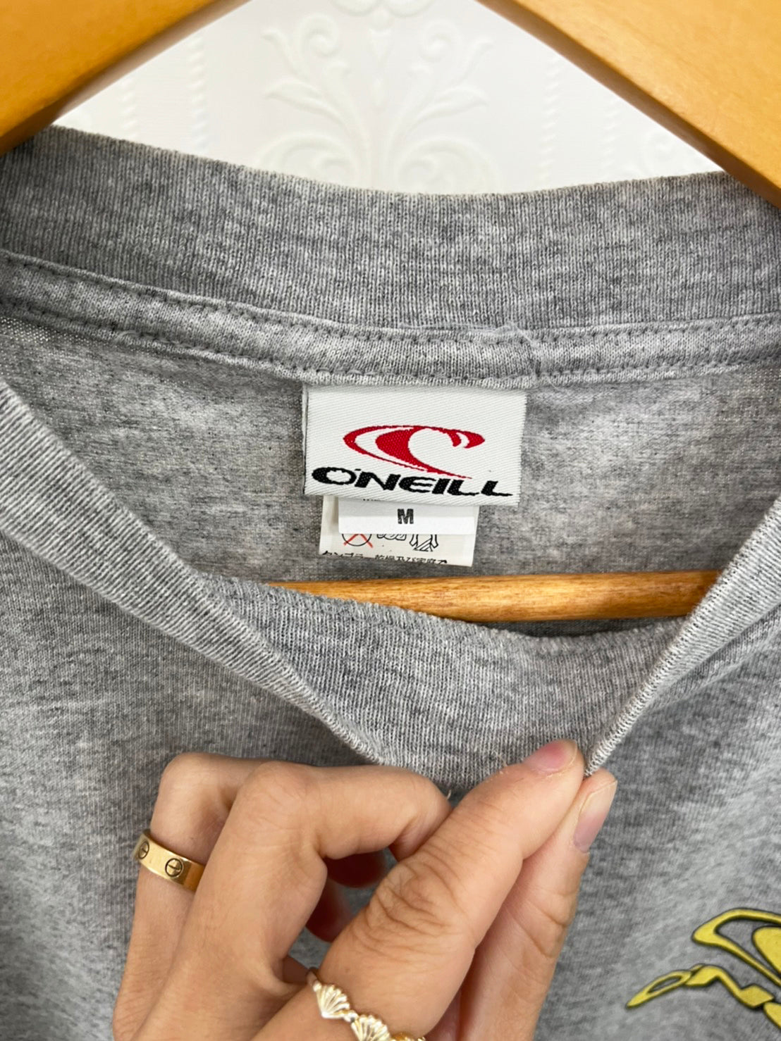 【DeadStock one wash】 90's O'NEILL Hibiscus Big Logo T-shirt Grey (men's S)