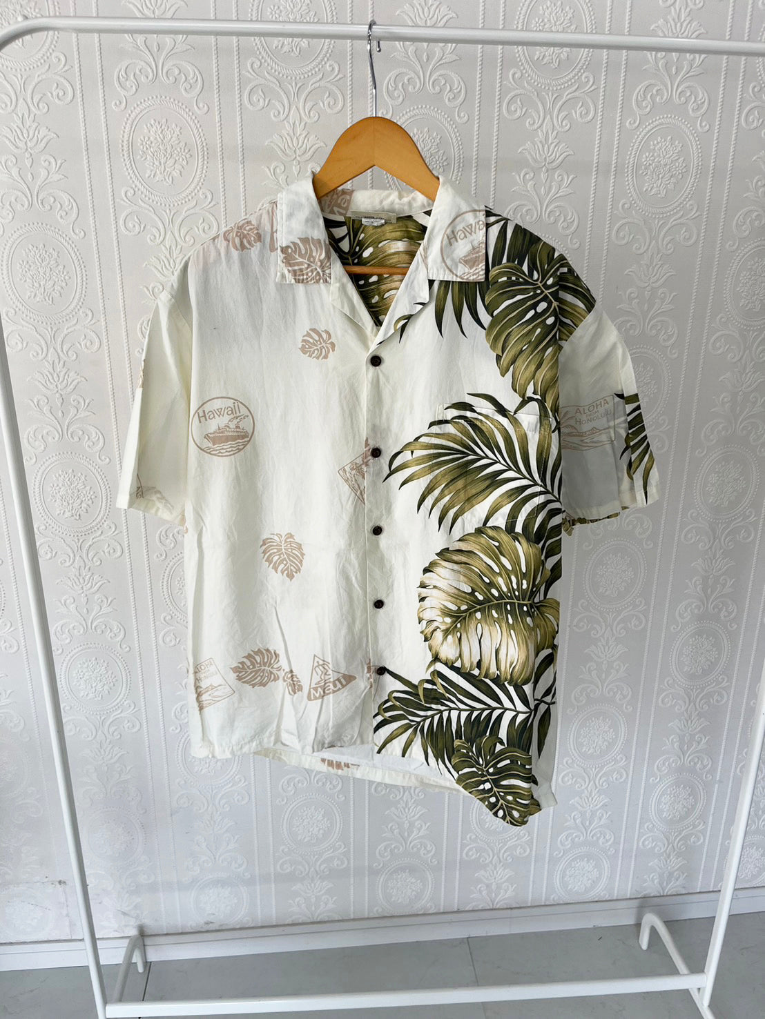 【winnie fashion】 All Over Pattan cottton Aloha Shirt (men's XL)