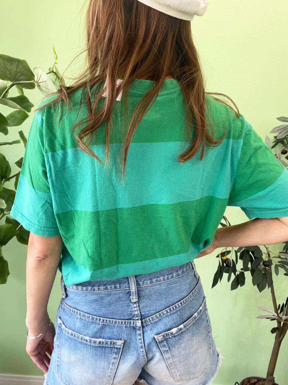 00's VOLCOM vintage green striped T-shirt (size M)