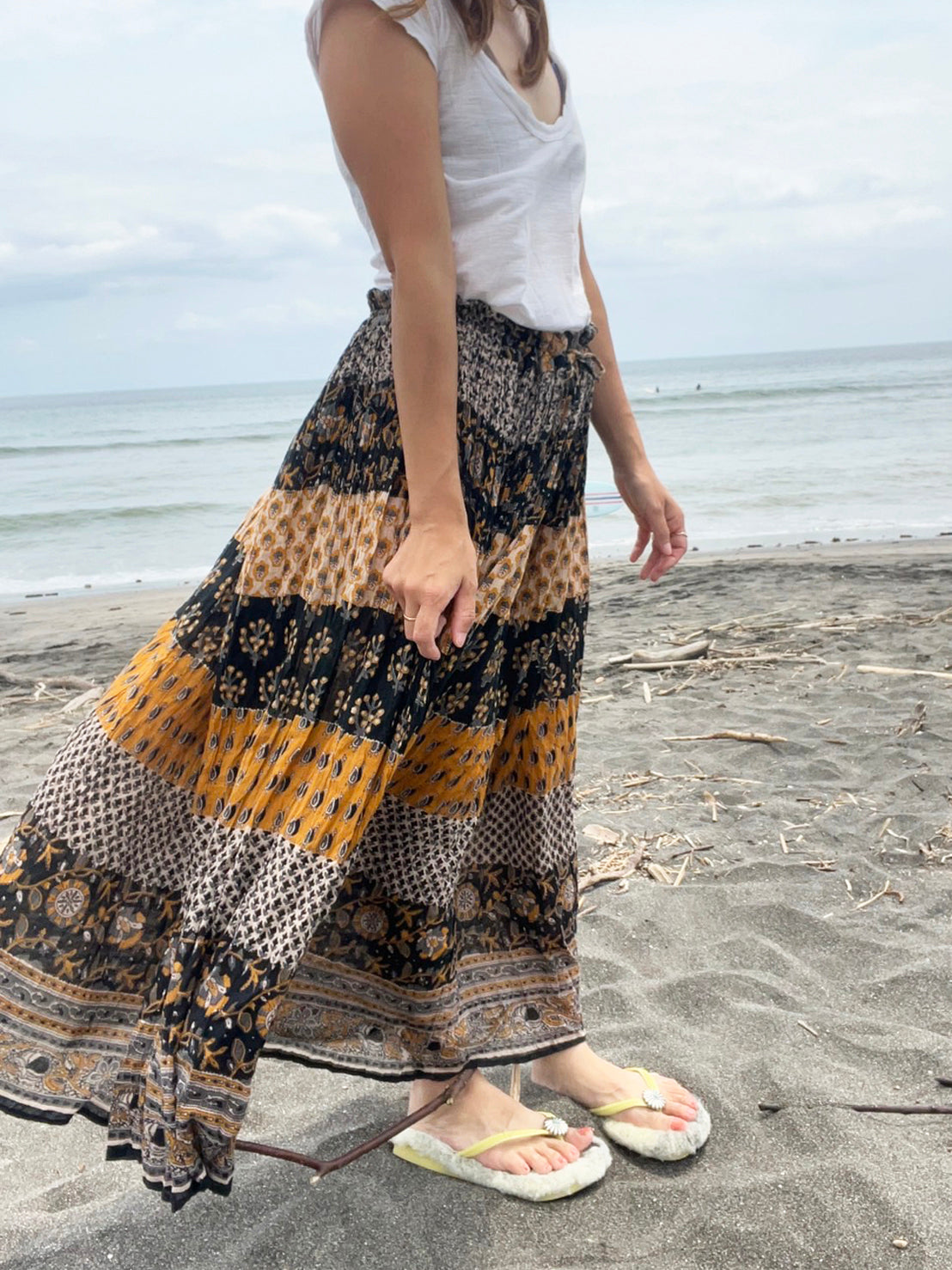 vintage indian cotton skirt Ethnic Pattern yellow