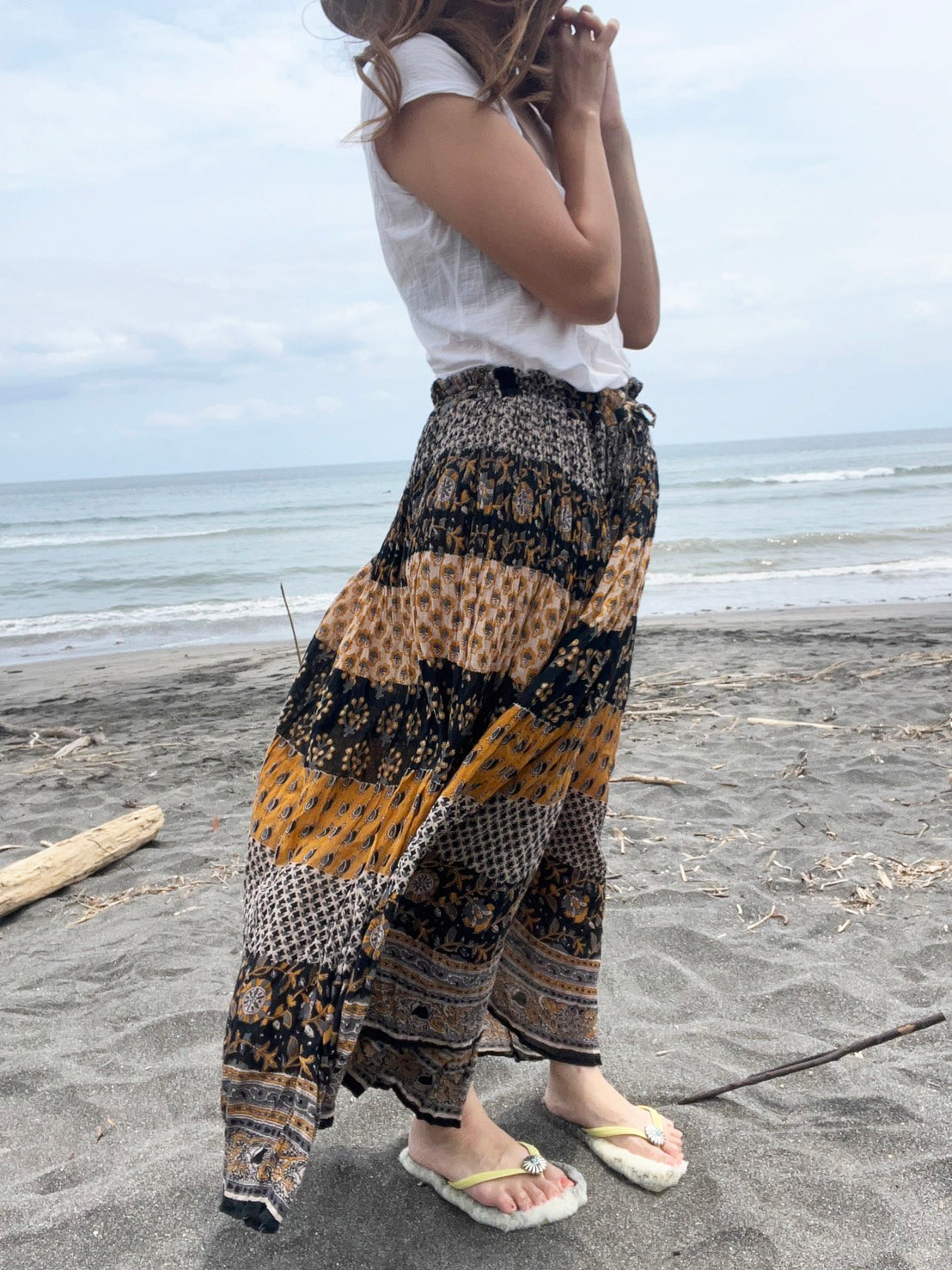 vintage indian cotton skirt Ethnic Pattern yellow