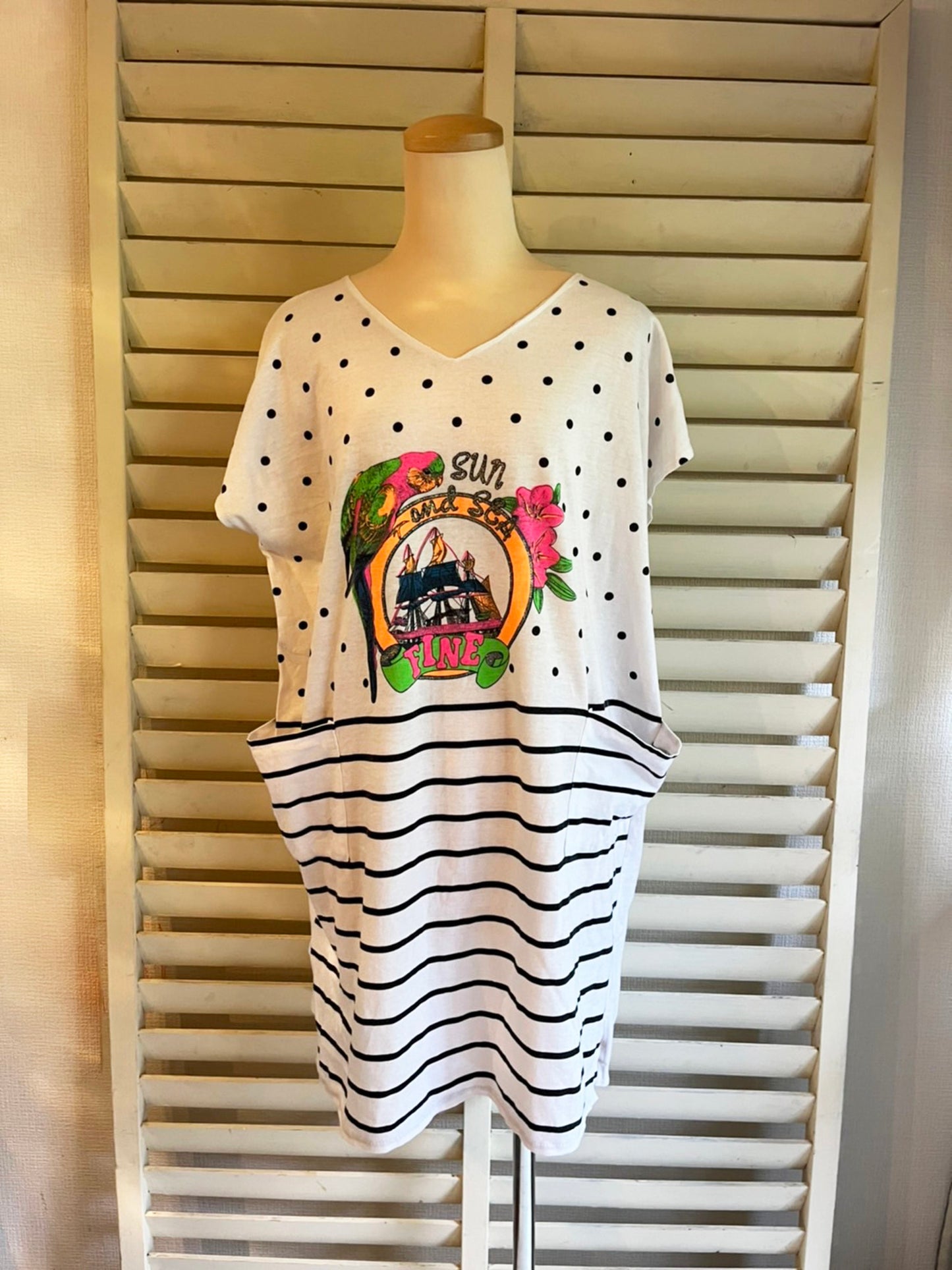 【EURO vintage】レディース SUN and SEA Tシャツ ワンピース (FREE )
