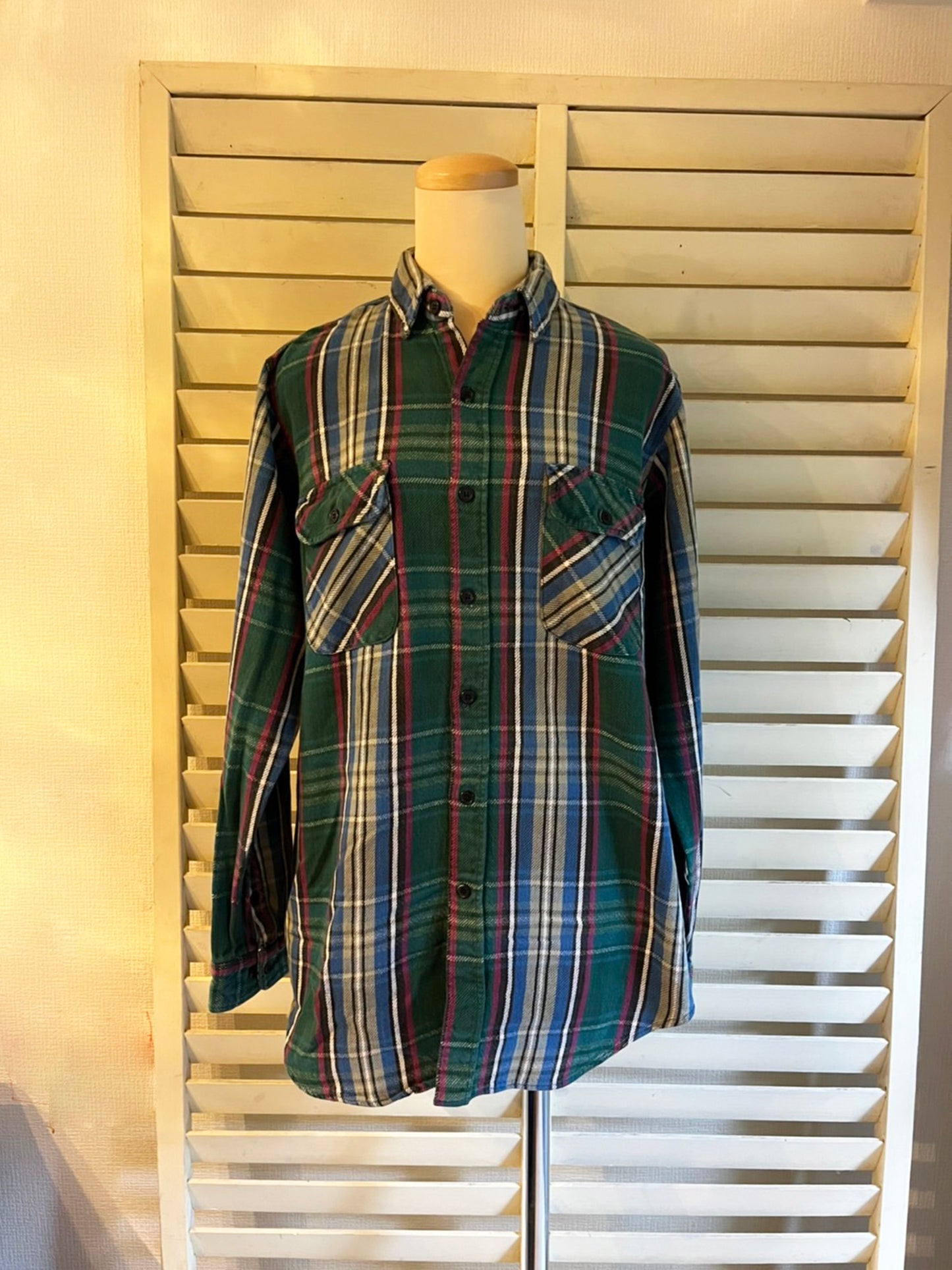 90's FIVE BROTHER Heavy flannel shirt green (men's L)