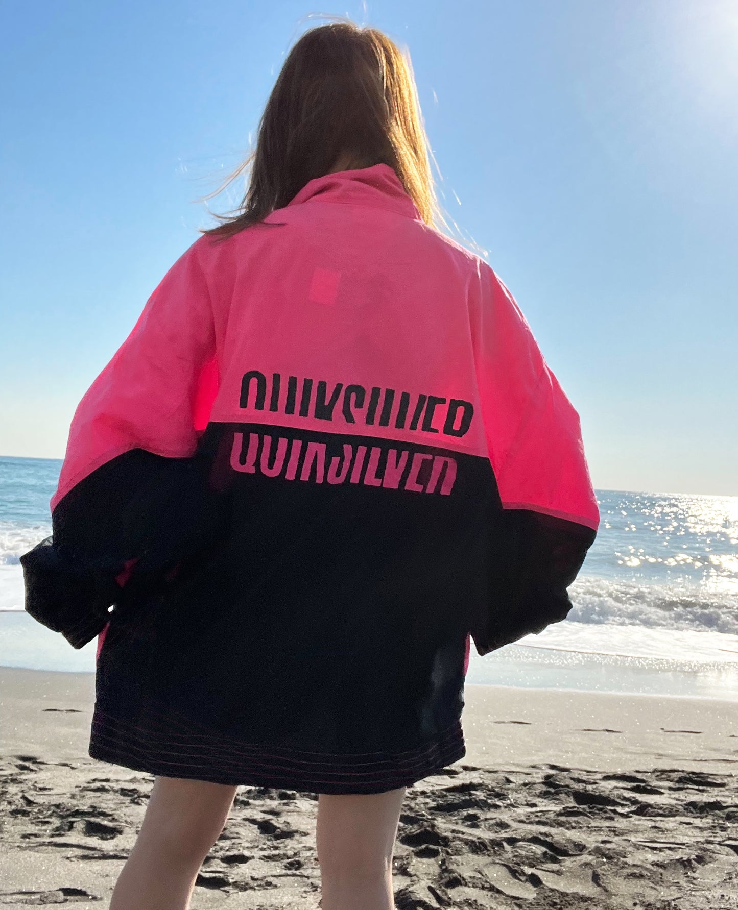 【QUIK SILVER】80's vintage クィックシルバー ハーフジップ ナイロンジャケット マゼンダ メキシコ製 (men's L相当)
