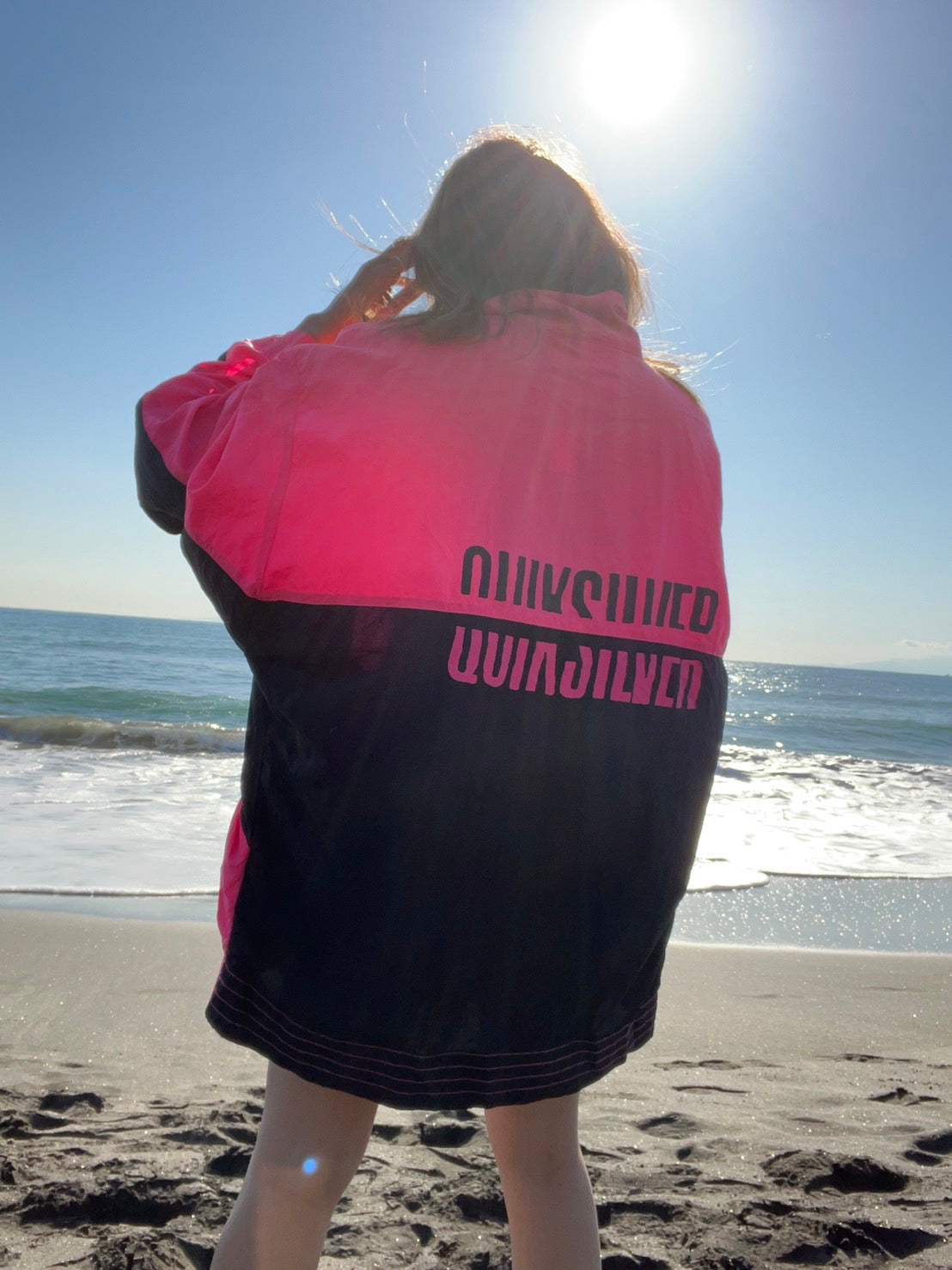 【QUIK SILVER】80's vintage クィックシルバー ハーフジップ ナイロンジャケット マゼンダ メキシコ製 (men's L相当)