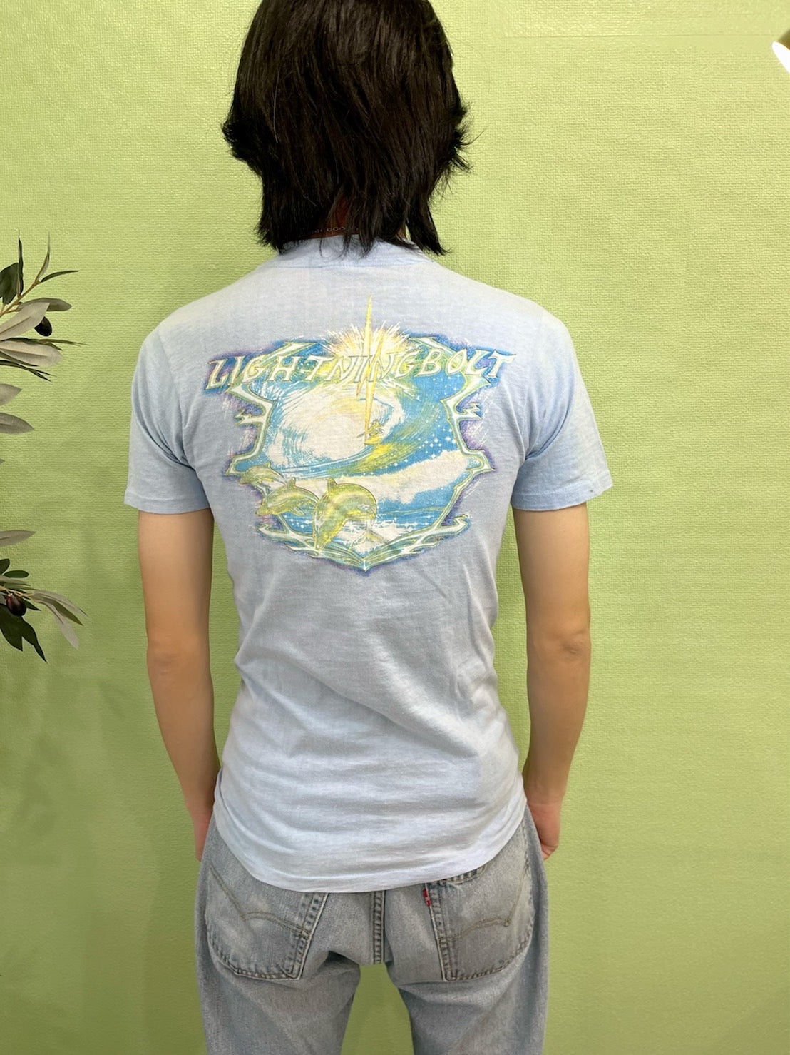 70s LIGHTNING BOLT SURF Single Stitch Hanes (men's S)