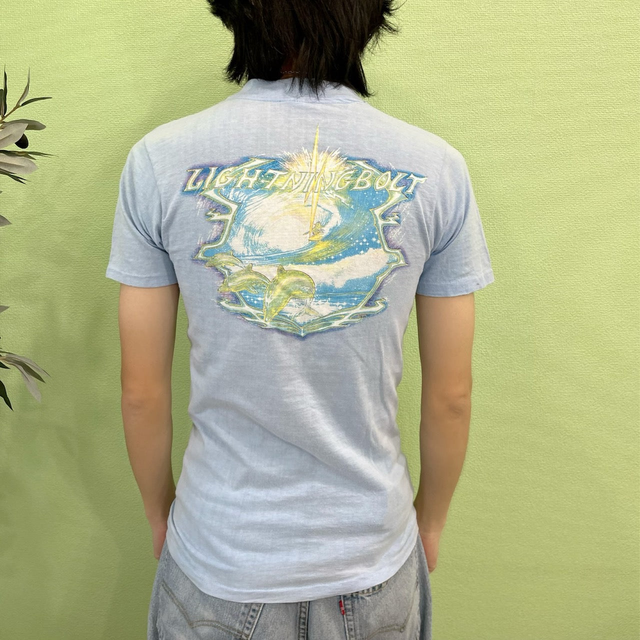 70s LIGHTNING BOLT SURF Single Stitch Hanes (men's S)