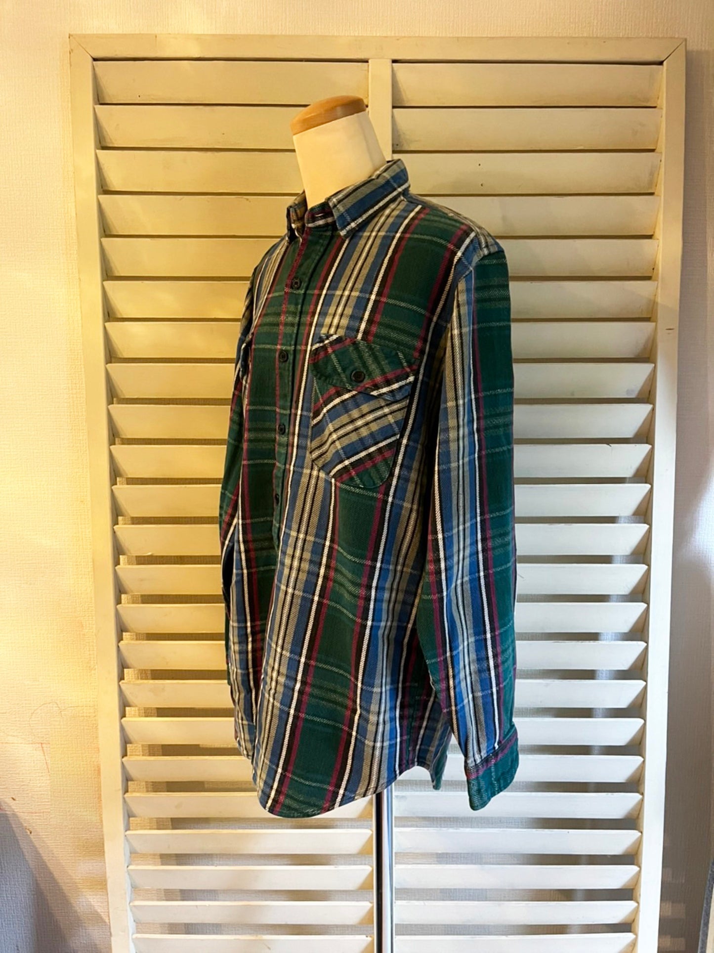 90's FIVE BROTHER Heavy flannel shirt green (men's L)