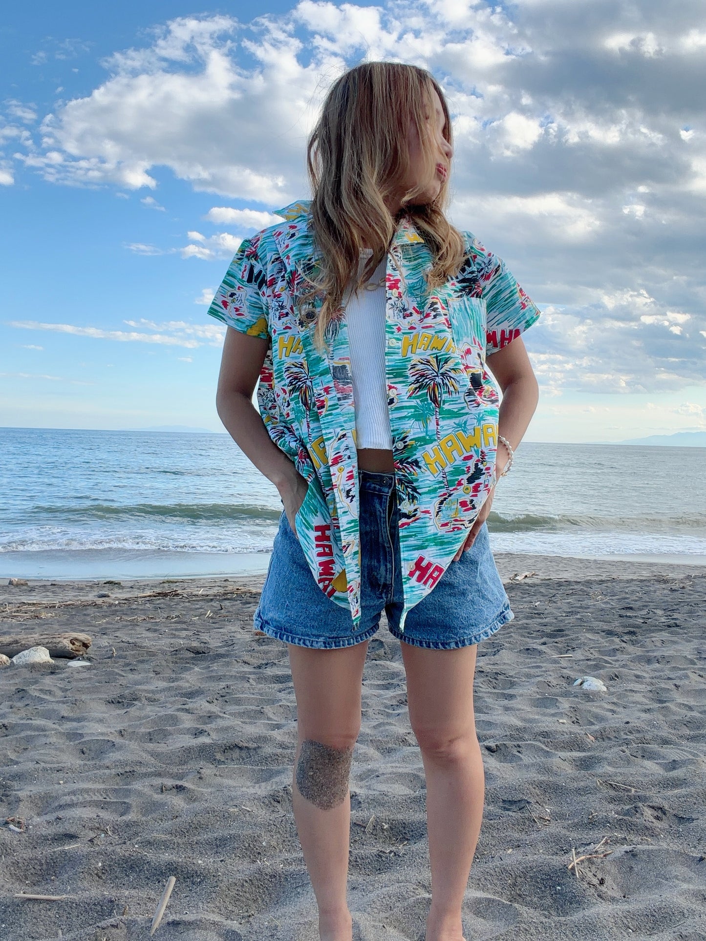Scribble Hawaiian shirt. women's L相当