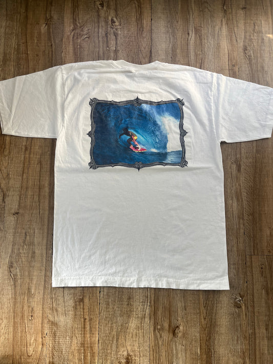 【vintage】90's Aaron Chang Surfing Photo Graphic T-shirt Made in USA（men's L)