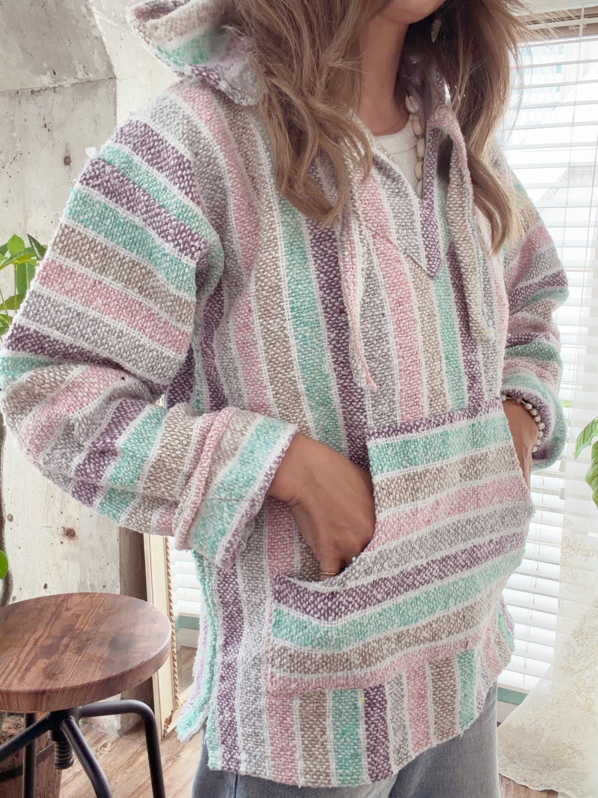 Curiosidades San José Pastel Multi Stripe Baja Hoodie  (size S)