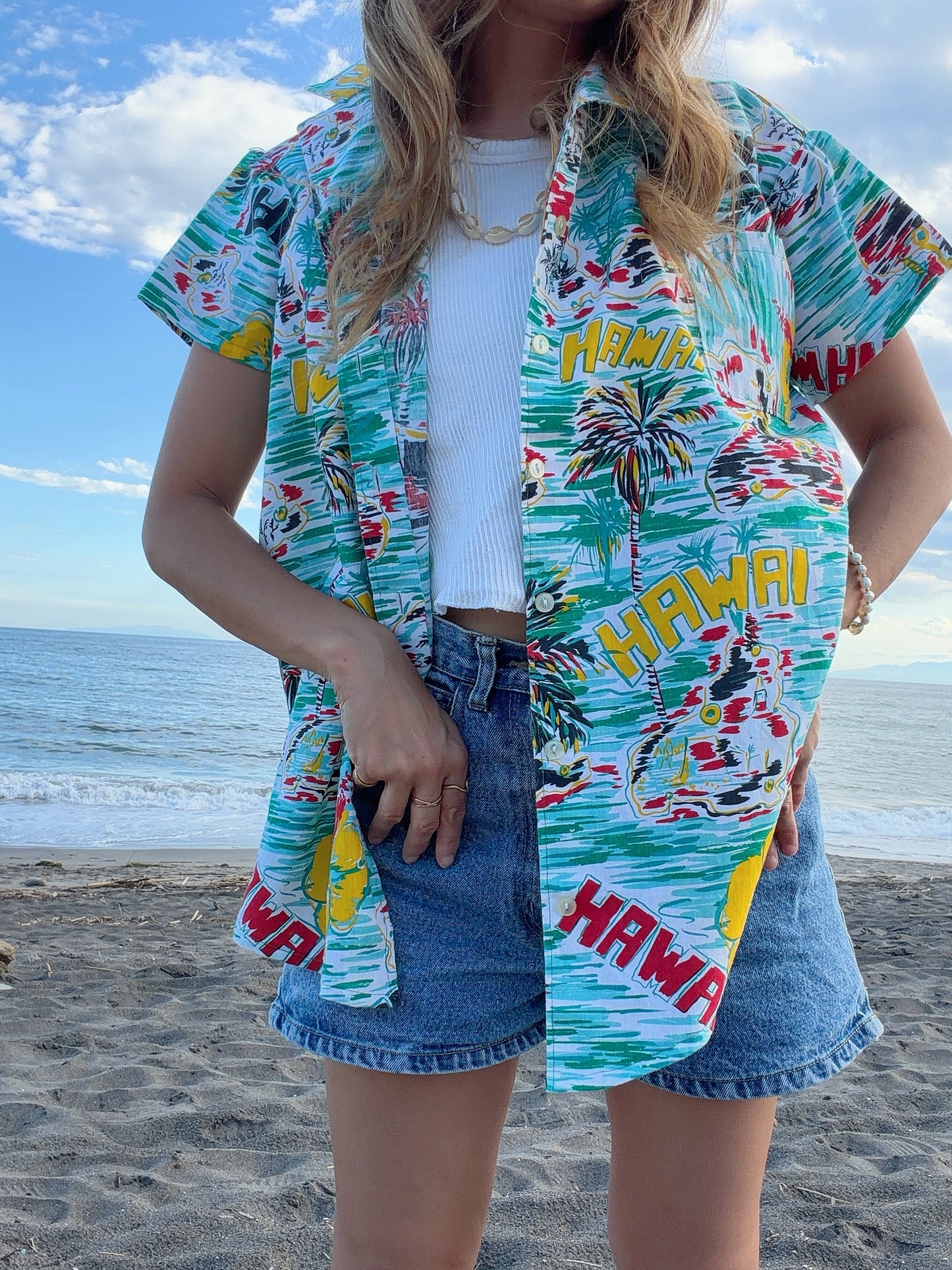 Scribble Hawaiian shirt. women's L相当