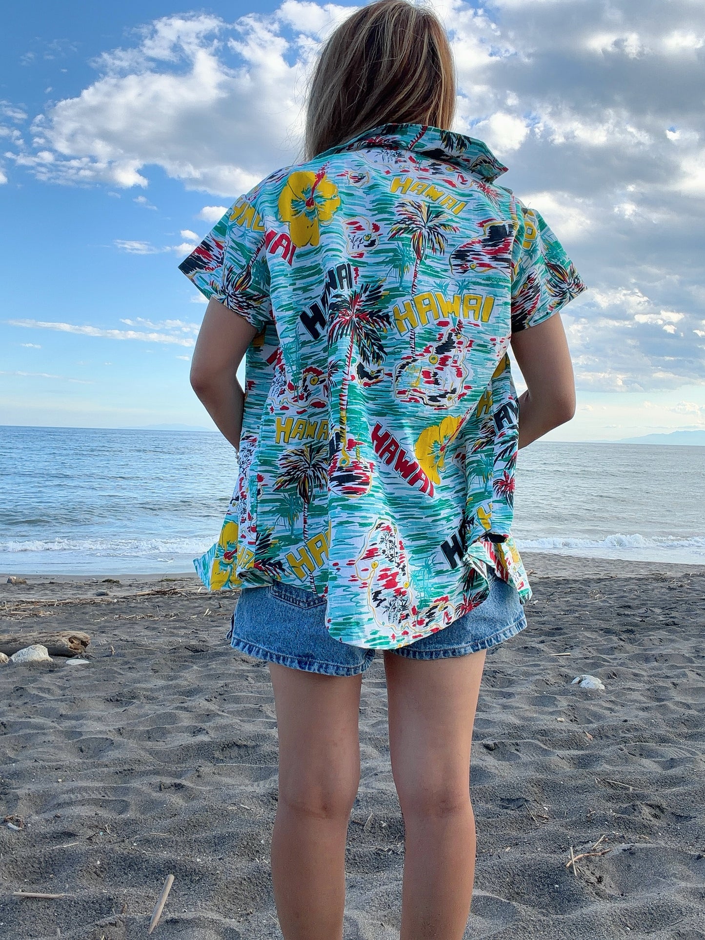 Scribble Hawaiian shirt. women's L相当