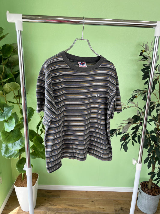 【HANG TEN】90's grey hang ten stripe T-shirt made in USA (men's M)