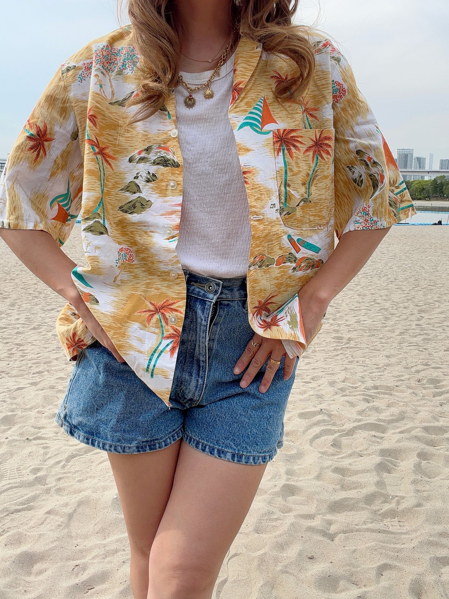 vintage Seascape pattan aloha shirt (women's L相当)