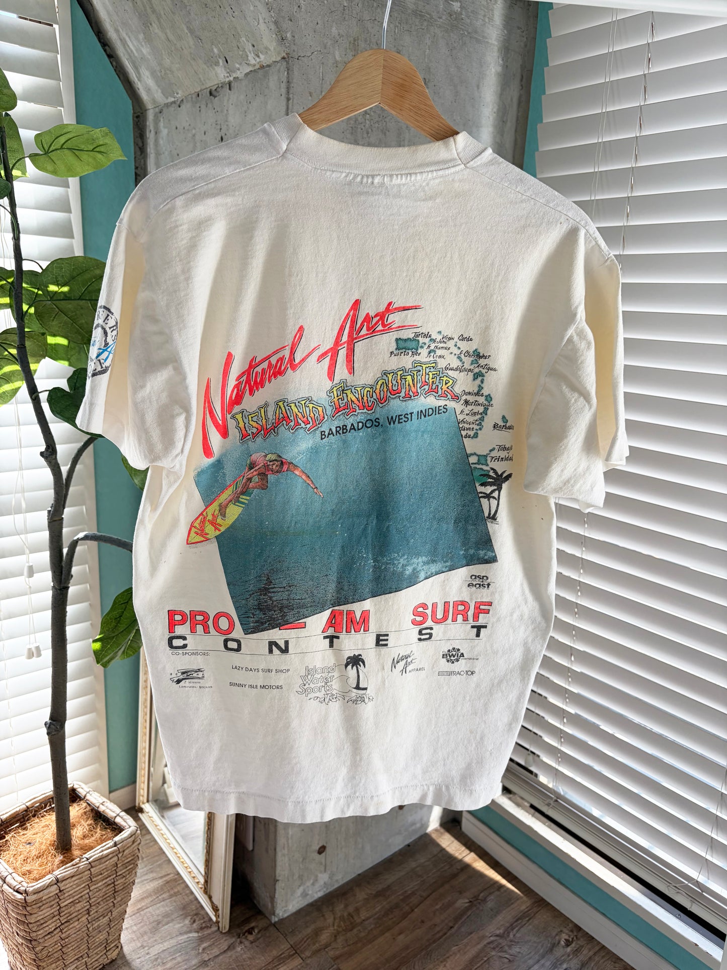 80's Natural art surfboard PRO-AM SURF CONTEST T-shirt (men's L)