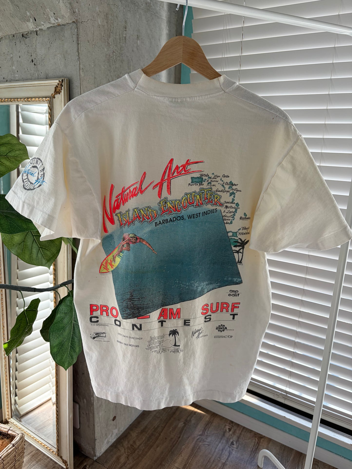 80's Natural art surfboard PRO-AM SURF CONTEST T-shirt (men's L)