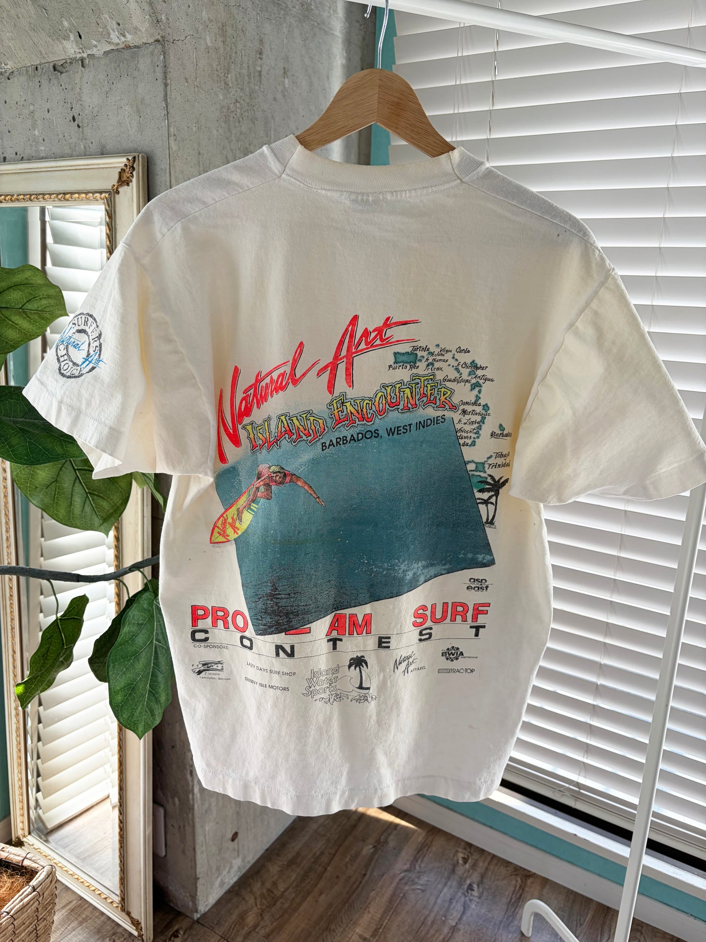 80's Natural art surfboard PRO-AM SURF CONTEST T-shirt (men's L)