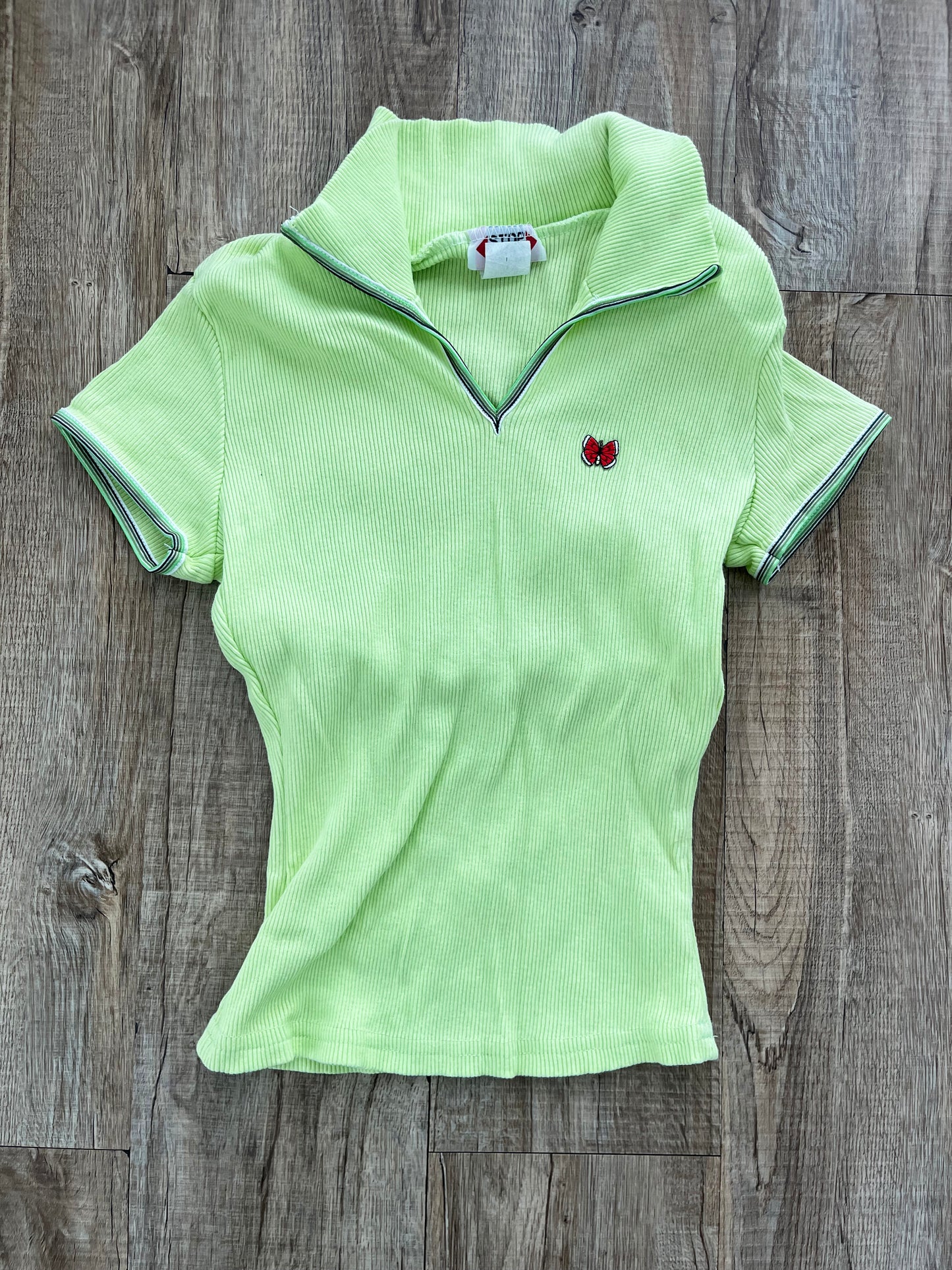 90's STOP HERE USA V-neck shirt Green (SMALL)